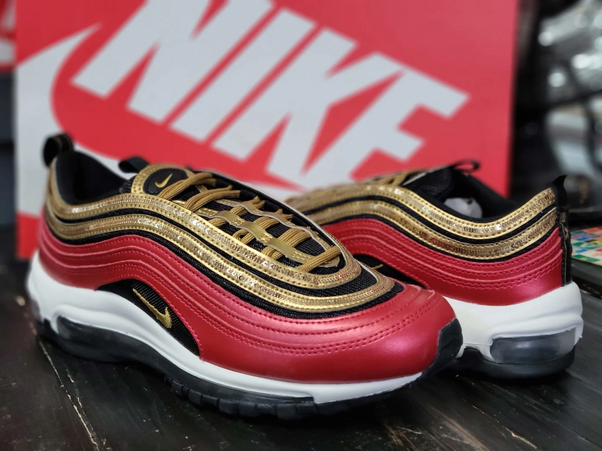 2019 Nike Air Max 97 Red/Gold Shoes CT1148 600 Women Mismate size 6/8 supportive upper shoes