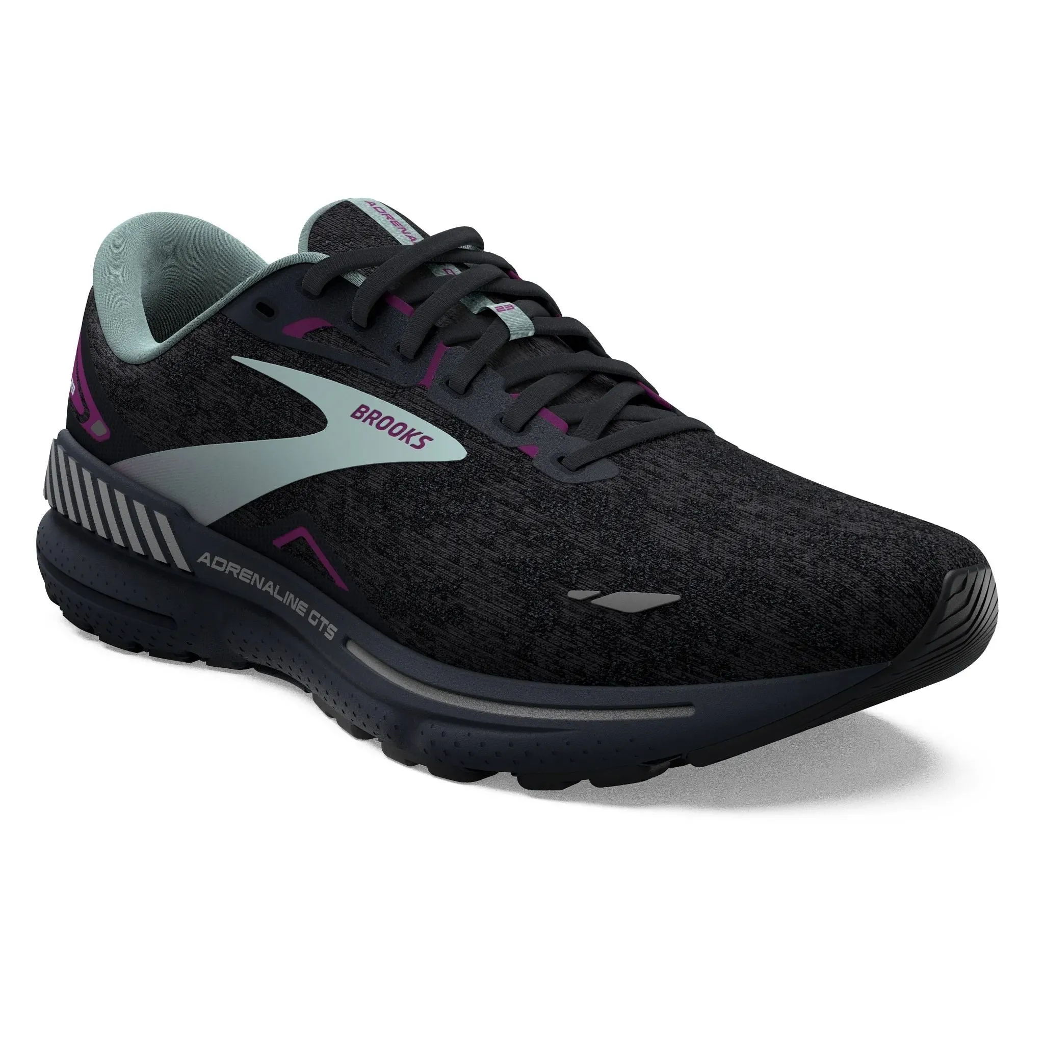Brooks Women's 120381 072 Adrenaline GTS 23 Black Light Blue Purple Cushion Support Running Shoes Precision Stitching