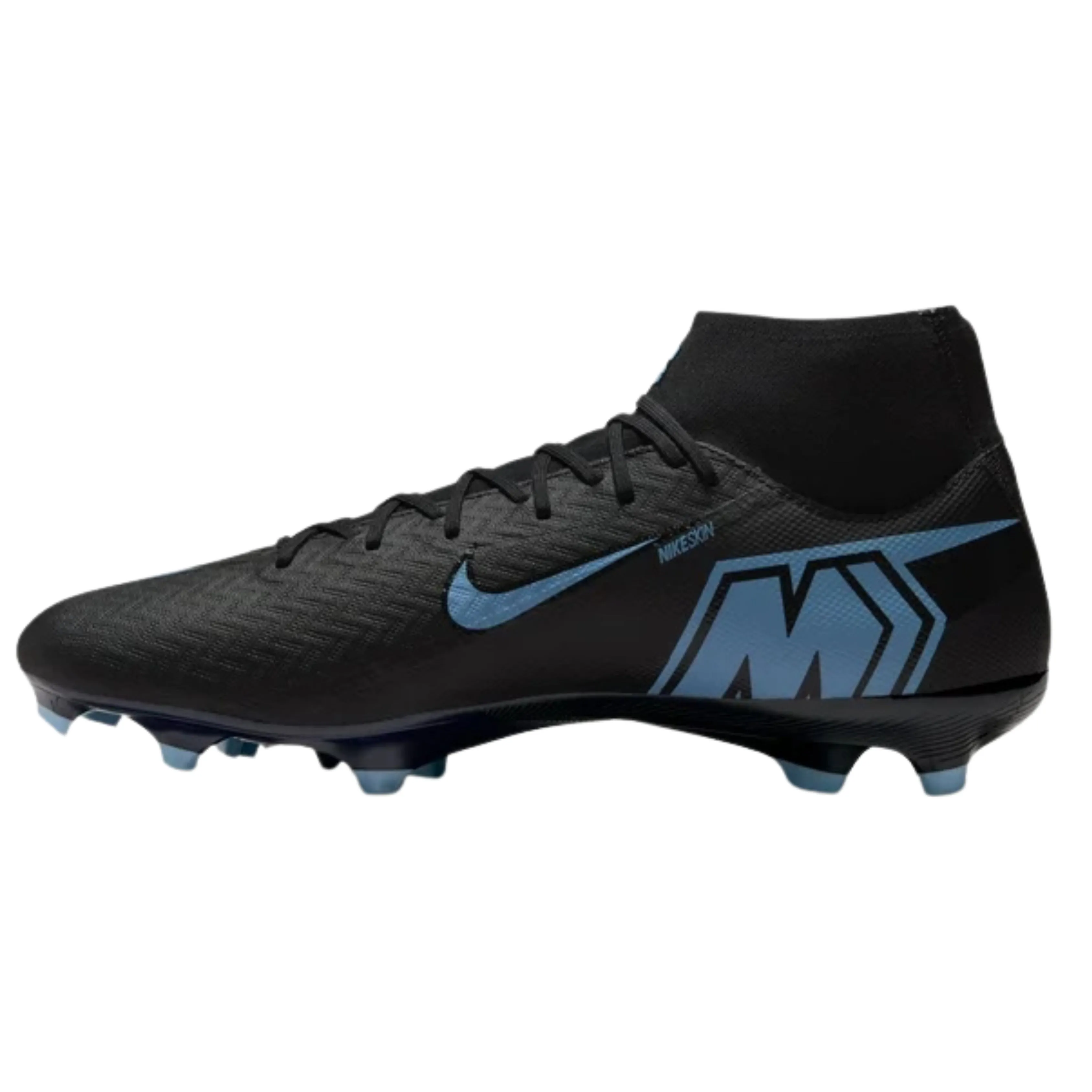Nike Zoom Superfly 10 Academy Firm Ground/Multiground Soccer Cleats (Black/Ice Blue) Anti Slip Toddler-size kids' shoes