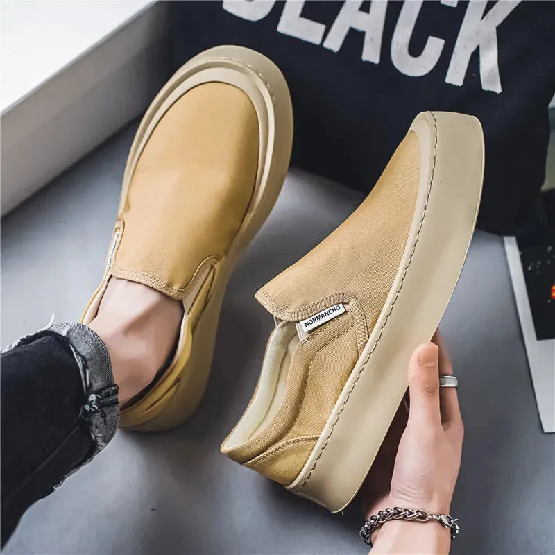 New Arrival Low Price Mens Breathable High Quality Casual Shoes Solid Color Canvas Casual Shoes Slip On Men Fashion Flats Loafer Rubber Sole