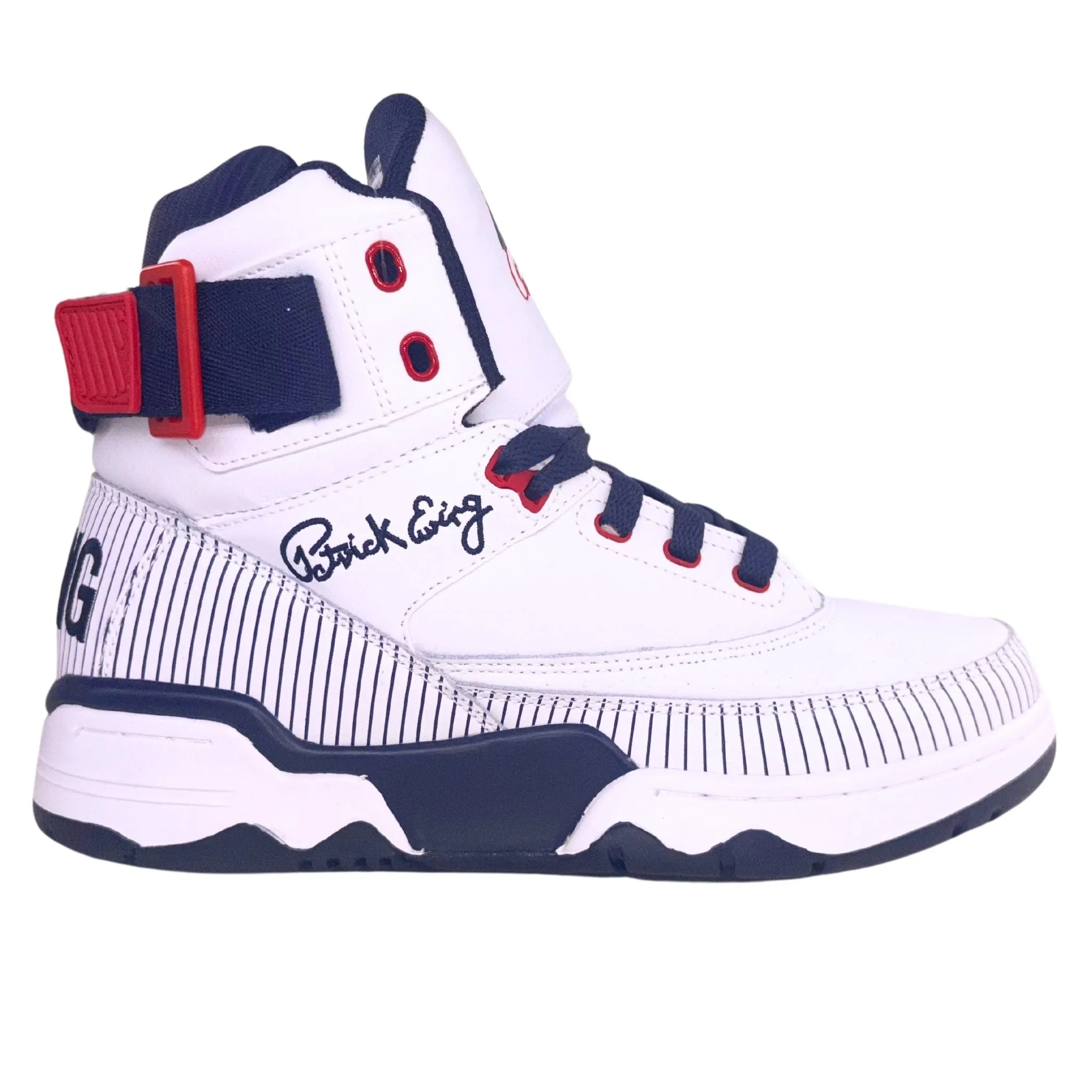 Patrick Ewing Athletics Men's 1BM02385-124 EWING 33 HI X BRONX White Navy Red Basketball Shoes Street Mood Lace Up Style