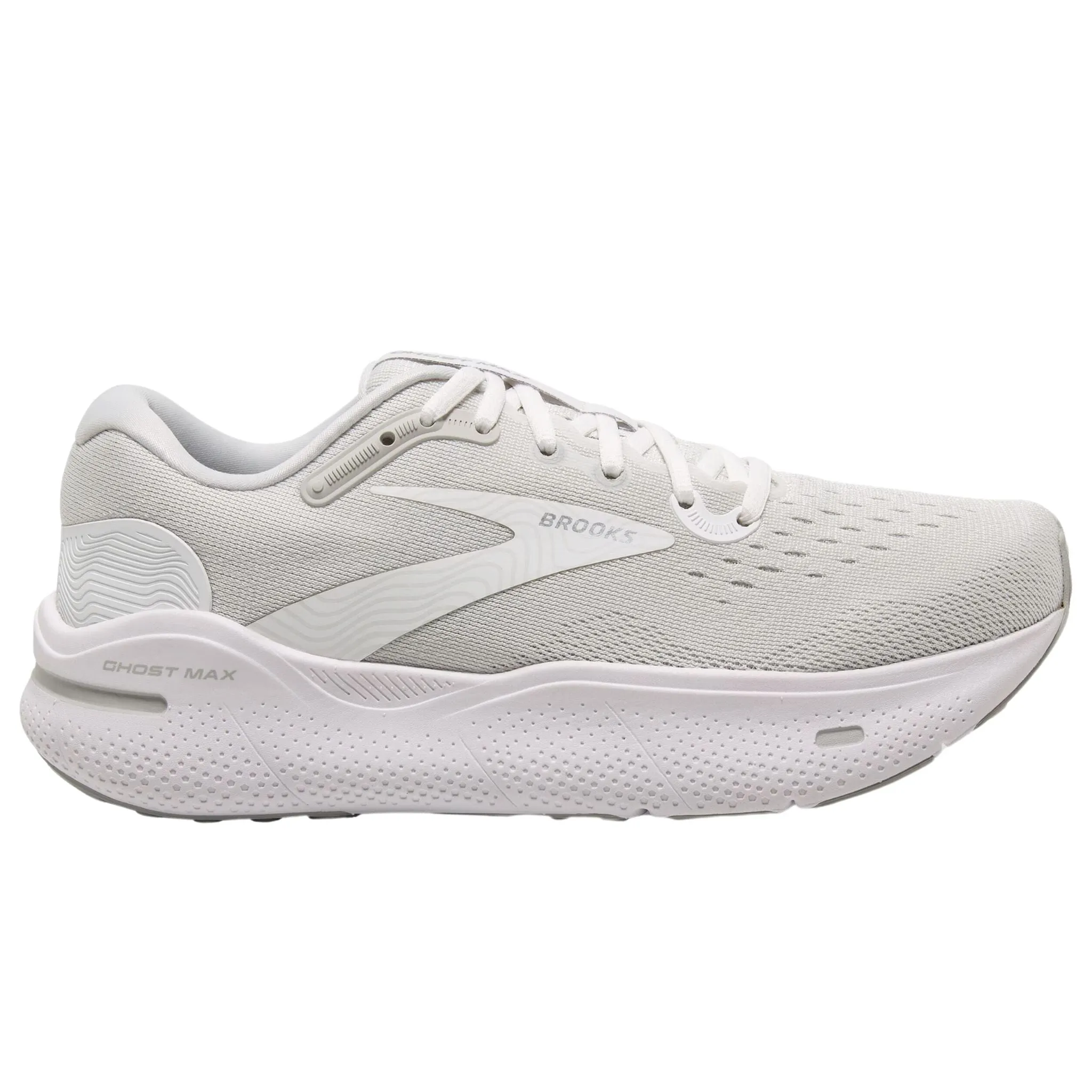 Moisture wicking Leather Upper Brooks Men's 110406 124 Ghost Max White Oyster Metallic Silver Cushion Running Shoes
