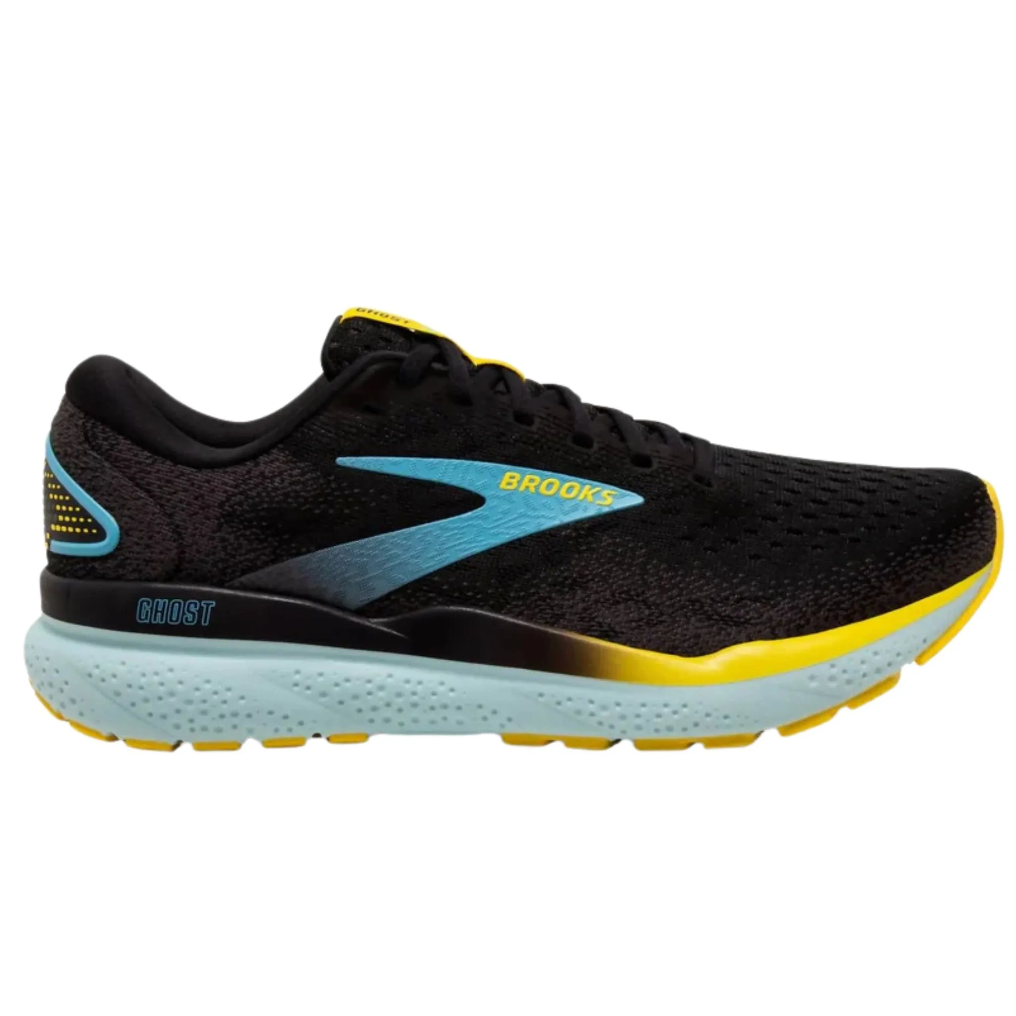 Brooks Men's 110418 029 Ghost 16 Black Forged Iron Blue Cushion Support Running Shoes Breathable Material
