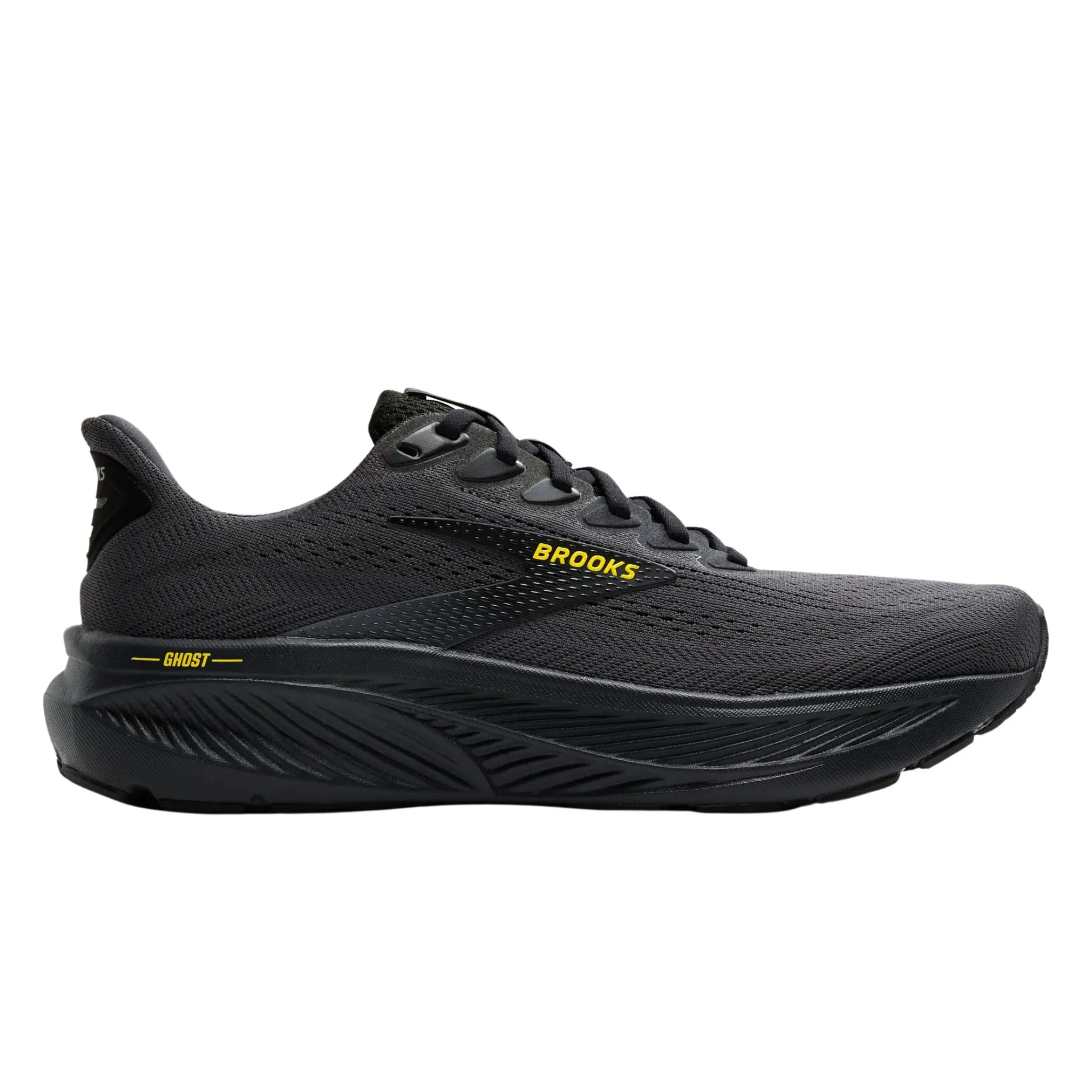 Brooks Men's 110442 059 Ghost 17 Ebony Black Yellow Neutral Cushion Running Shoes Bright tone