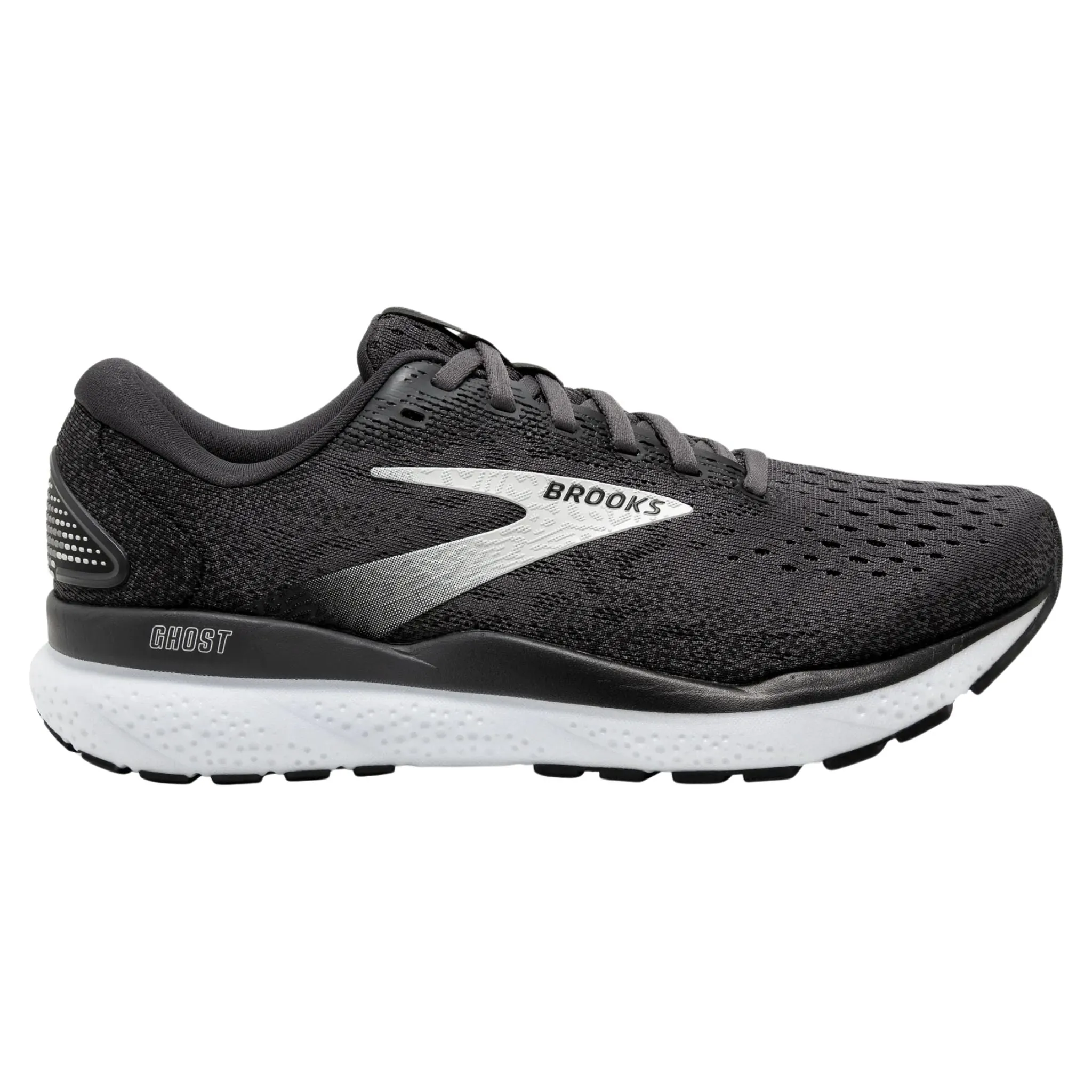 Brooks Women's 120407 090 Ghost 16 Black Grey White Cushion Support Running Shoes (WIDE) Bounce Response Durable Binding