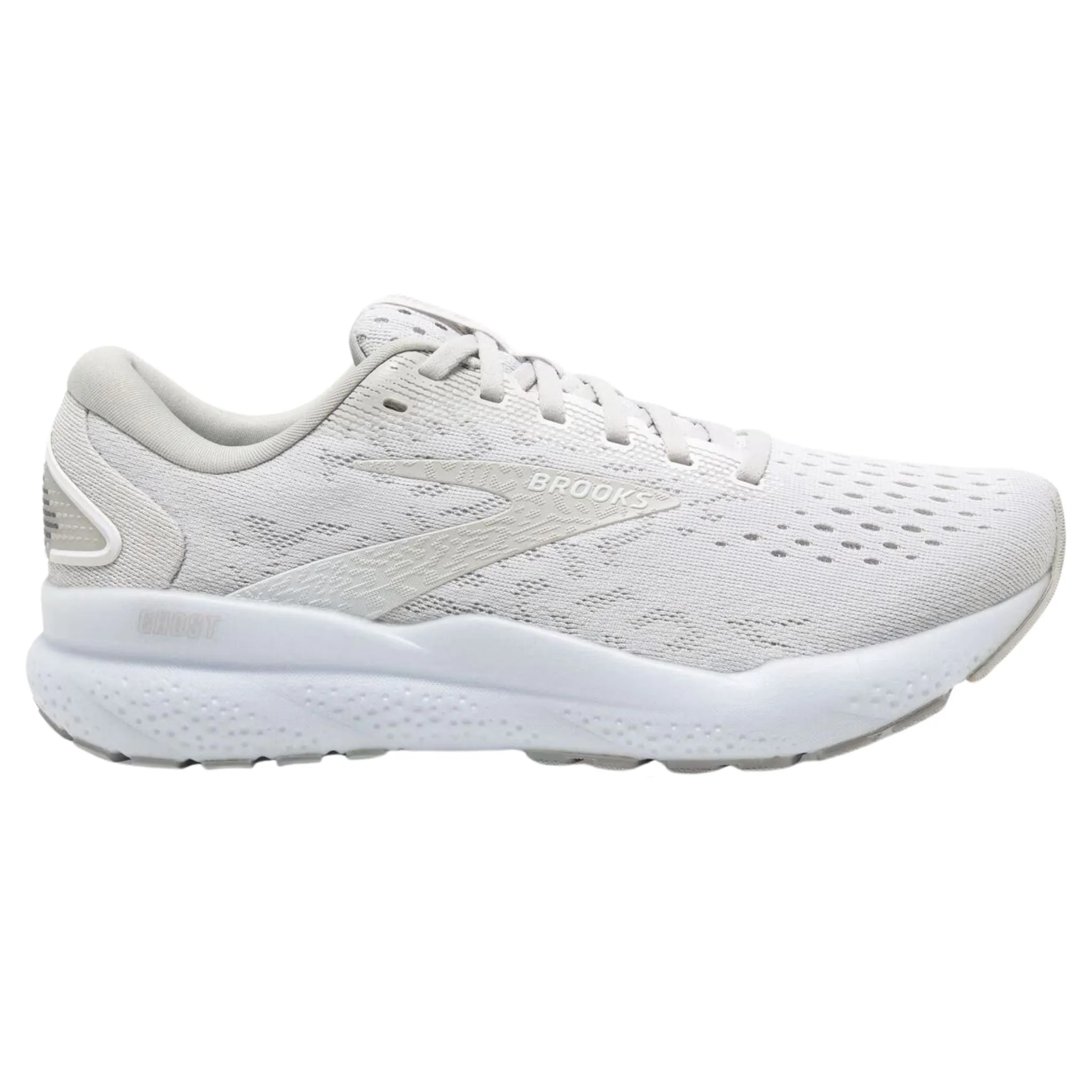 Brooks Women's 120407 151 Ghost 16 White White Grey Cushion Support Running Shoes Gym workout Adjustable Lace Lock