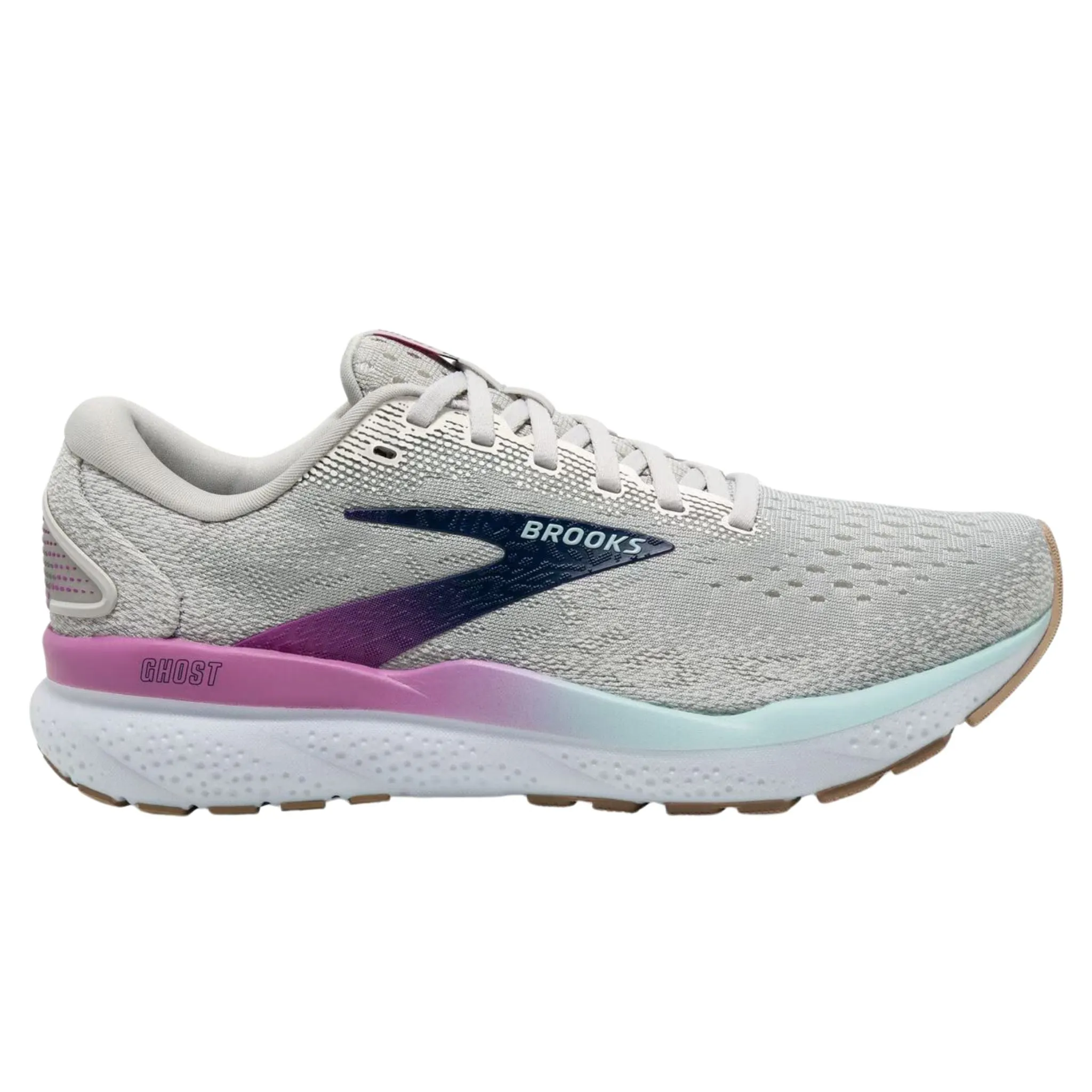 Multi Directional Flex Grooves Brooks Women's 120407 175 Ghost 16 White Grey Estate Blue Cushion Support Running Shoes (WIDE)