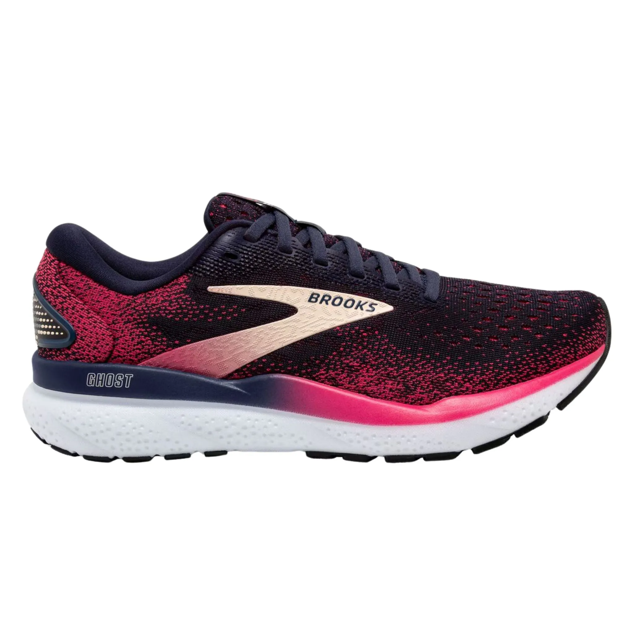 Brooks Women's 120407 422 Ghost 16 Peacoat Raspberry Apricot Cushion Support Running Shoes (EXTRA WIDE) Breathable knit