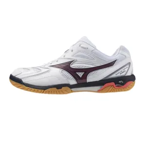 Flex Mesh MIZUNO WAVE FANG PRO UNISEX Badminton Shoes - White/Baritone Blue/Calypso Coral