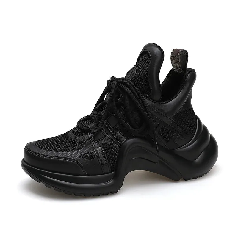 Comfortable and breathable bow-soled shoes for men and women, thick soles, round-headed lace-up, matching color leisure shoes Flex grooves