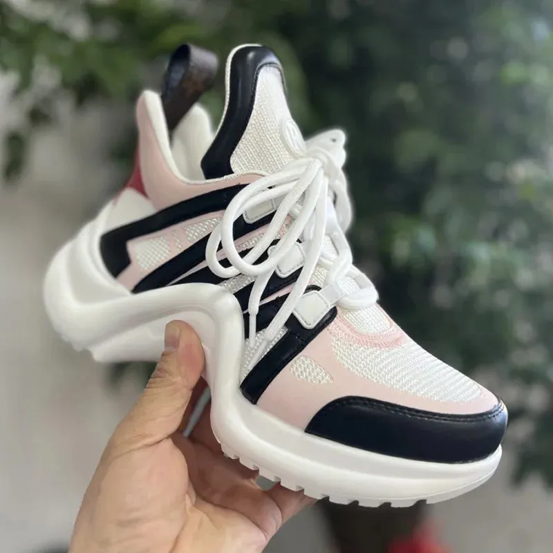 Hyper Compression Balanced Cushioning Comfortable and breathable bow-soled shoes for men and women, thick soles, round-headed lace-up, matching color leisure shoes