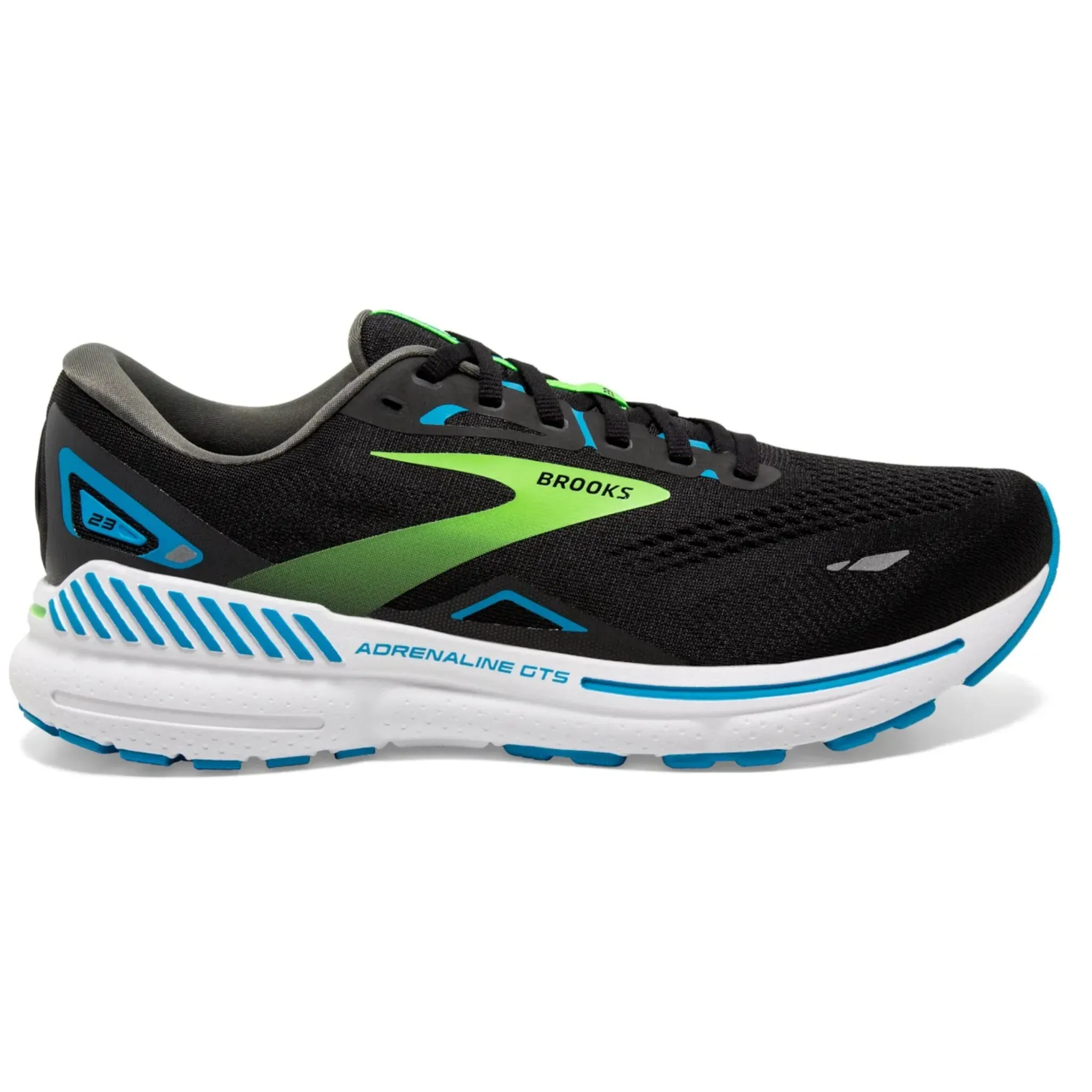 Brooks Men's 110391 006 Adrenaline GTS 23  Black Hawaiian Ocean Green Cushion Support Running Shoes Leather Touch Lightweight Design