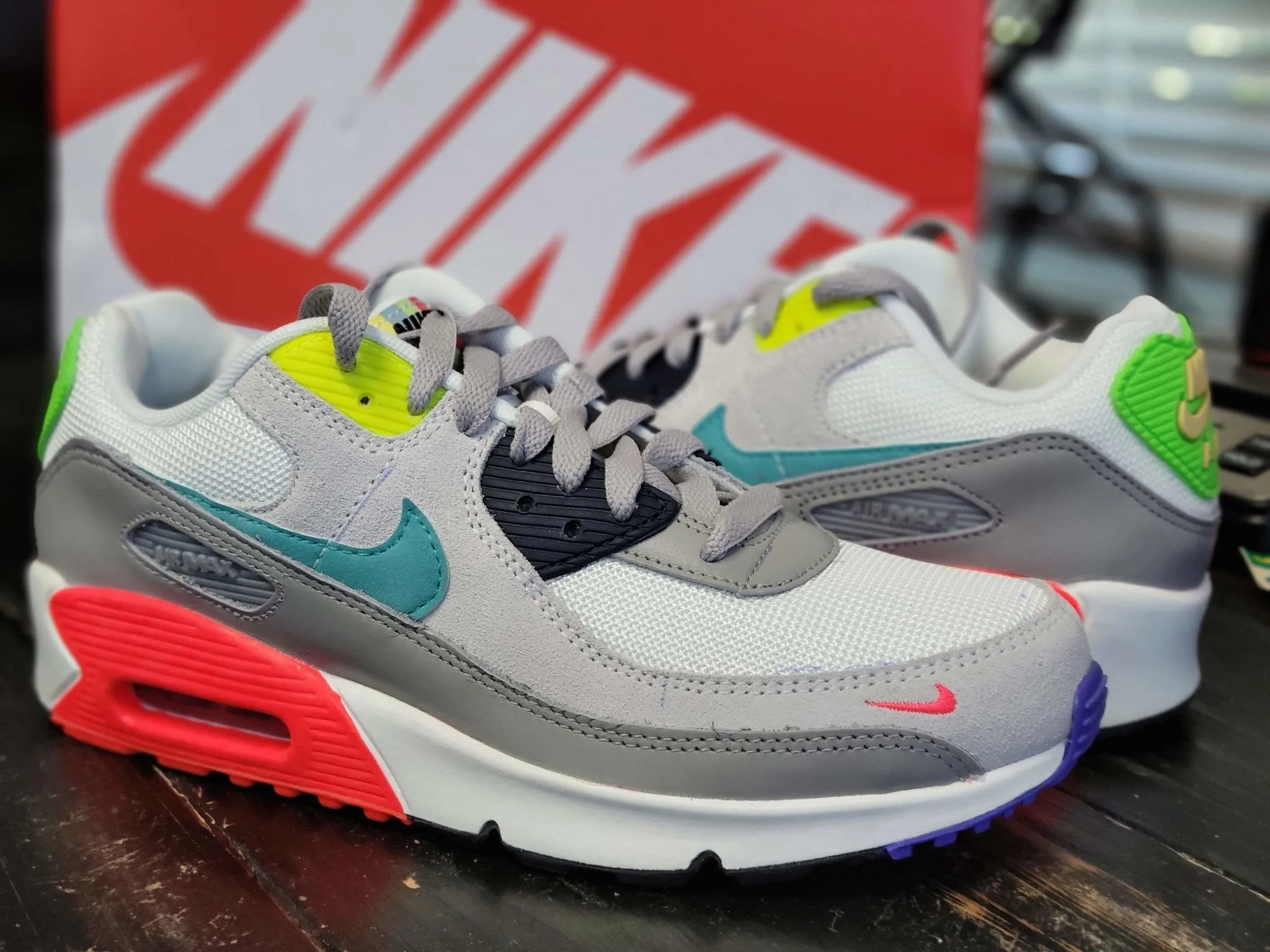 2020 Nike Air Max 90 EDI Grey/Turquoise Running Shoes DA5653-001 Kid 7 Women 8.5 kids'