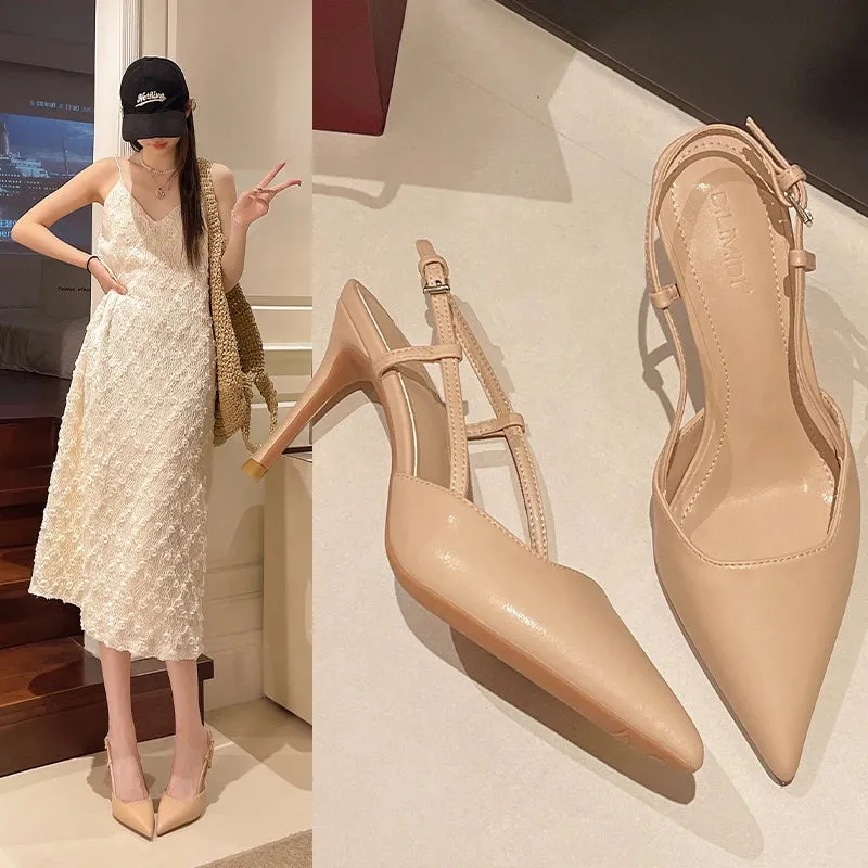 Water Resistant Technology Elegant Thin High Heels Women Pumps Fashion Buckle Strap Pointed Toe Slingbacks Sandals Mule Shoes for Wedding Party