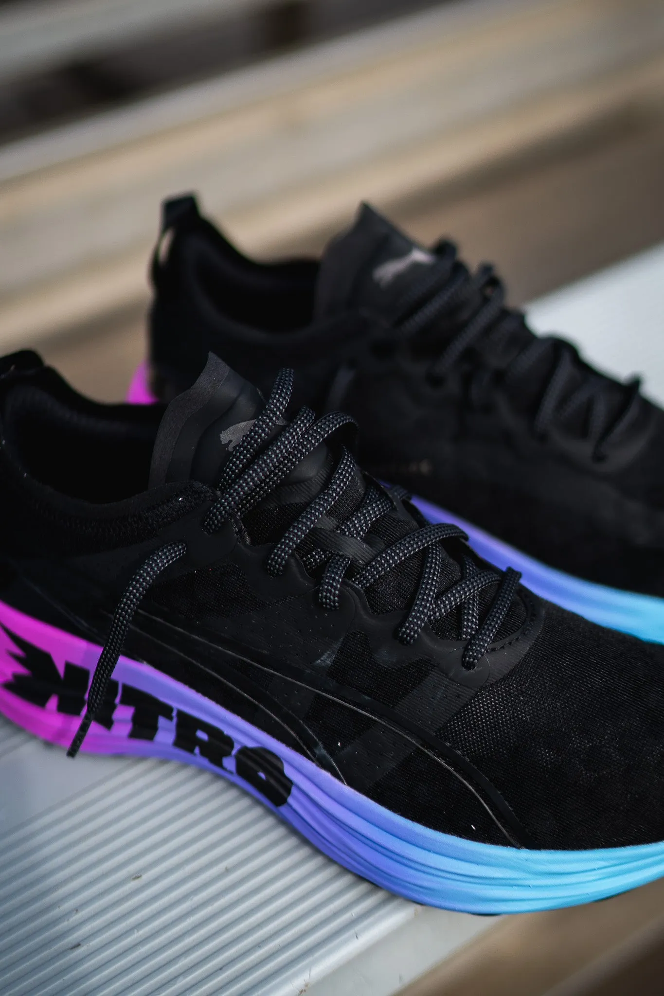 Mens Puma ForeverRun Nitro Sunset (Black/Luminous Blue) Relaxed shock absorption