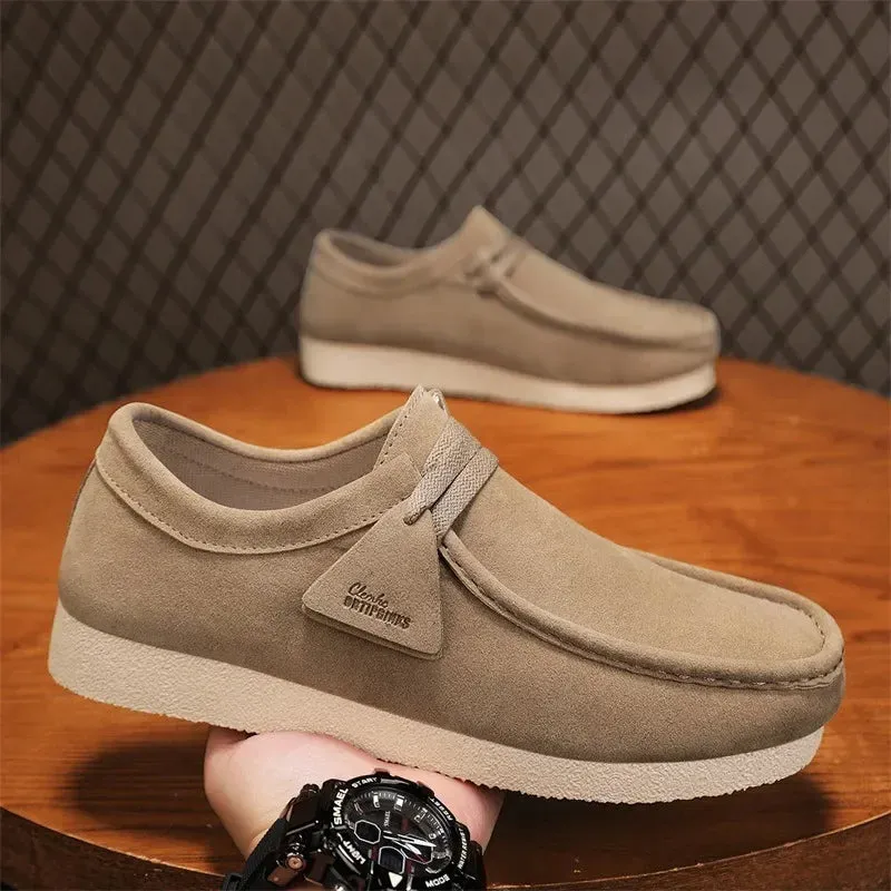 Black Edge Kids Fun Fashion Khaki Casual Shoes For Men Suede Leather Loafers Men Platform Slip-on Men's Driving Shoes Lightweight Leisure Men Shoes