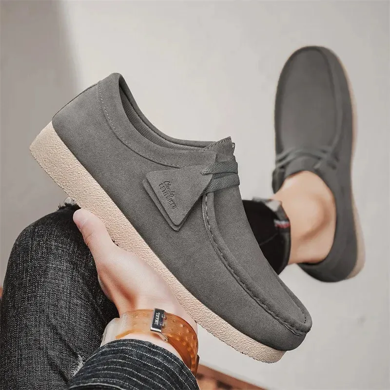 Fashion Khaki Casual Shoes For Men Suede Leather Loafers Men Platform Slip-on Men's Driving Shoes Lightweight Leisure Men Shoes High Arch