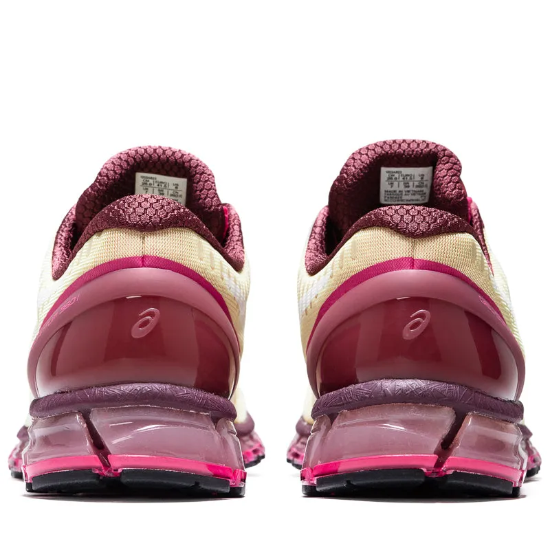 Above The Clouds x Asics Gel-Quantum 360 I - Soft Yellow/Brisket Red running in a steppe area shoes