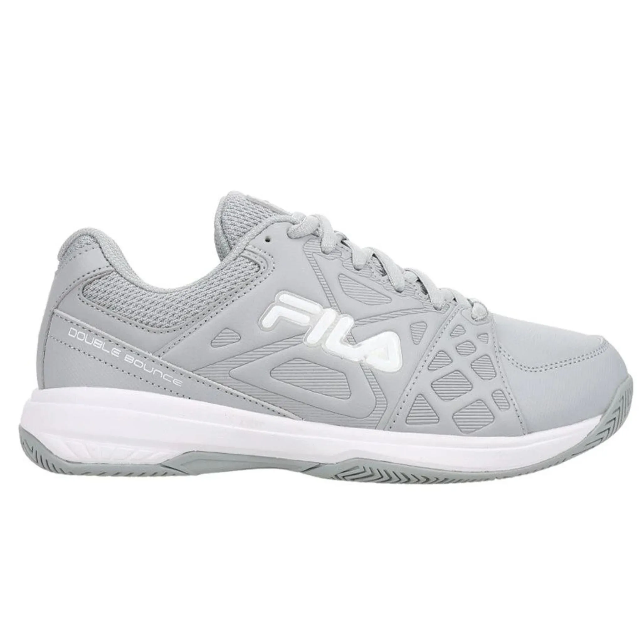 Fila Women's 5PM01803 071 Double Bounce 3 Gray White Silver Pickleball Shoes Ready To Go Breathable Perforated Panels