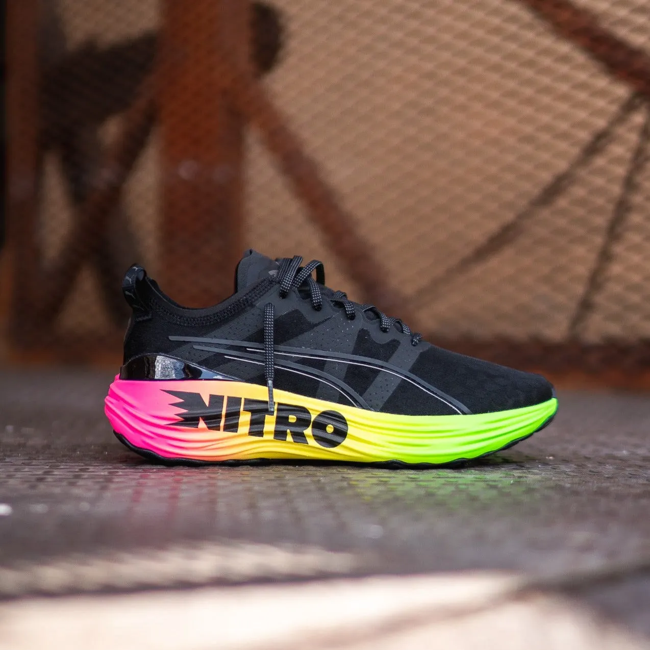padded sole Mens Puma ForeverRUN Nitro Futrograde (Black/Gecko Green)