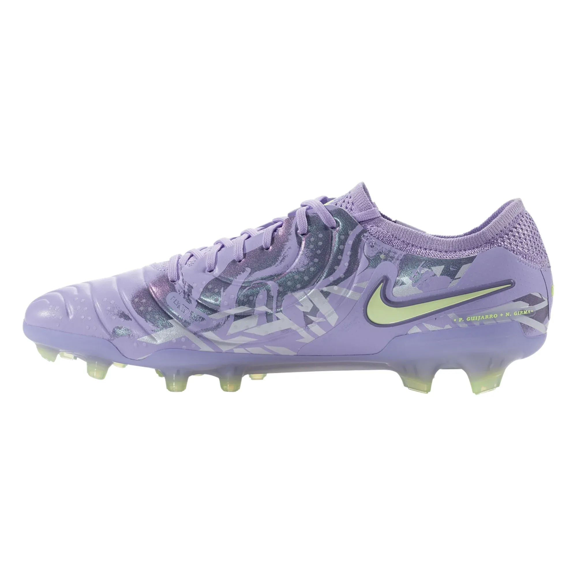 Nike United Legend 10 Elite FG Soccer Cleats (Purple Agate/Barely Volt) Glittery kids' shoes