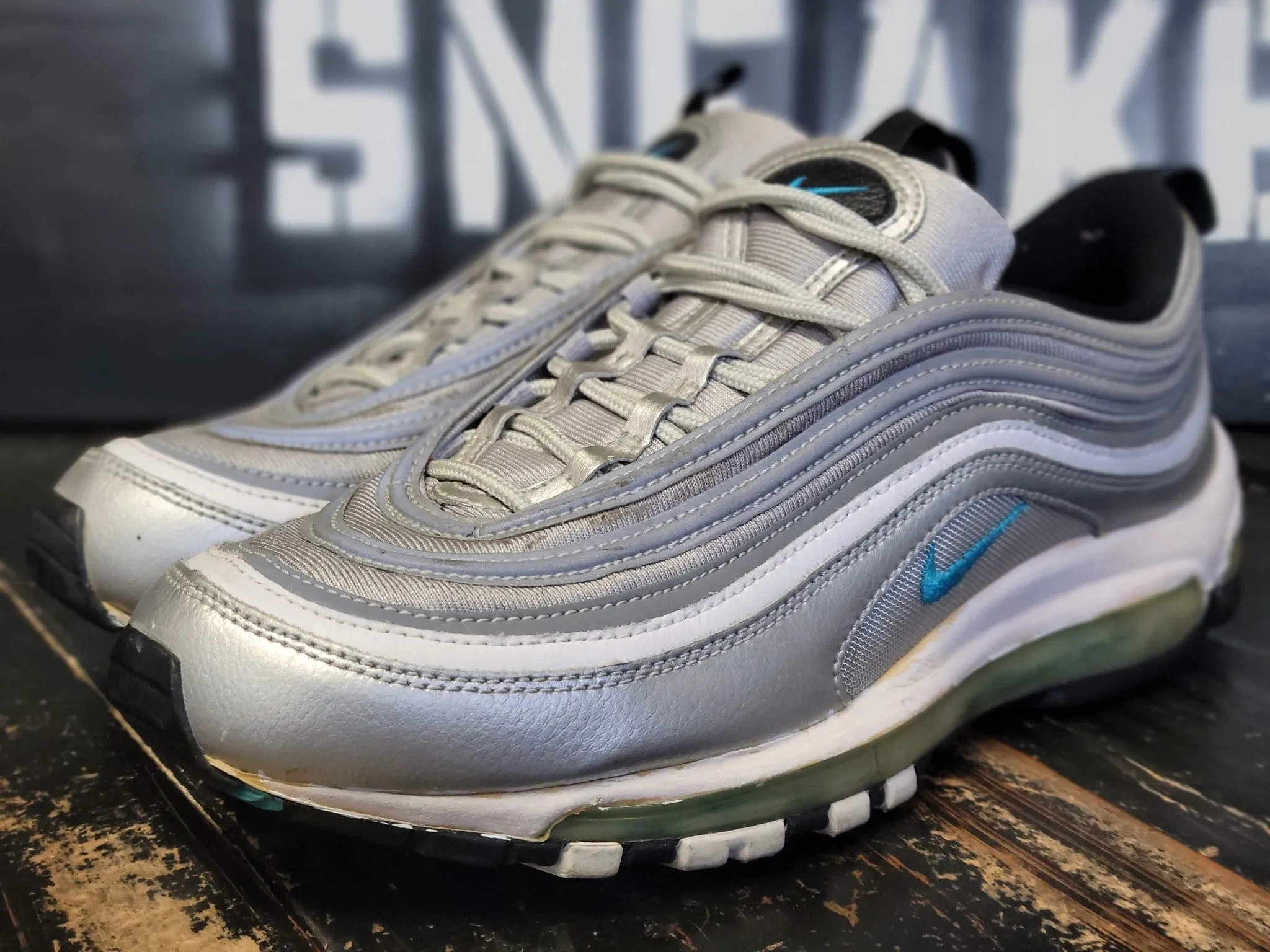 running in the snow shoes 2010 Nike Air Max 97 Silver/Marine Blue Running Shoes 312641-015 Men 9.5