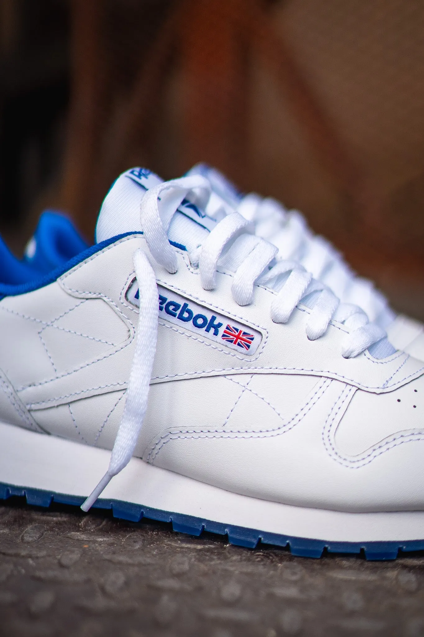 Mens Reebok Classic Leather (White/Blue) Urban breathability
