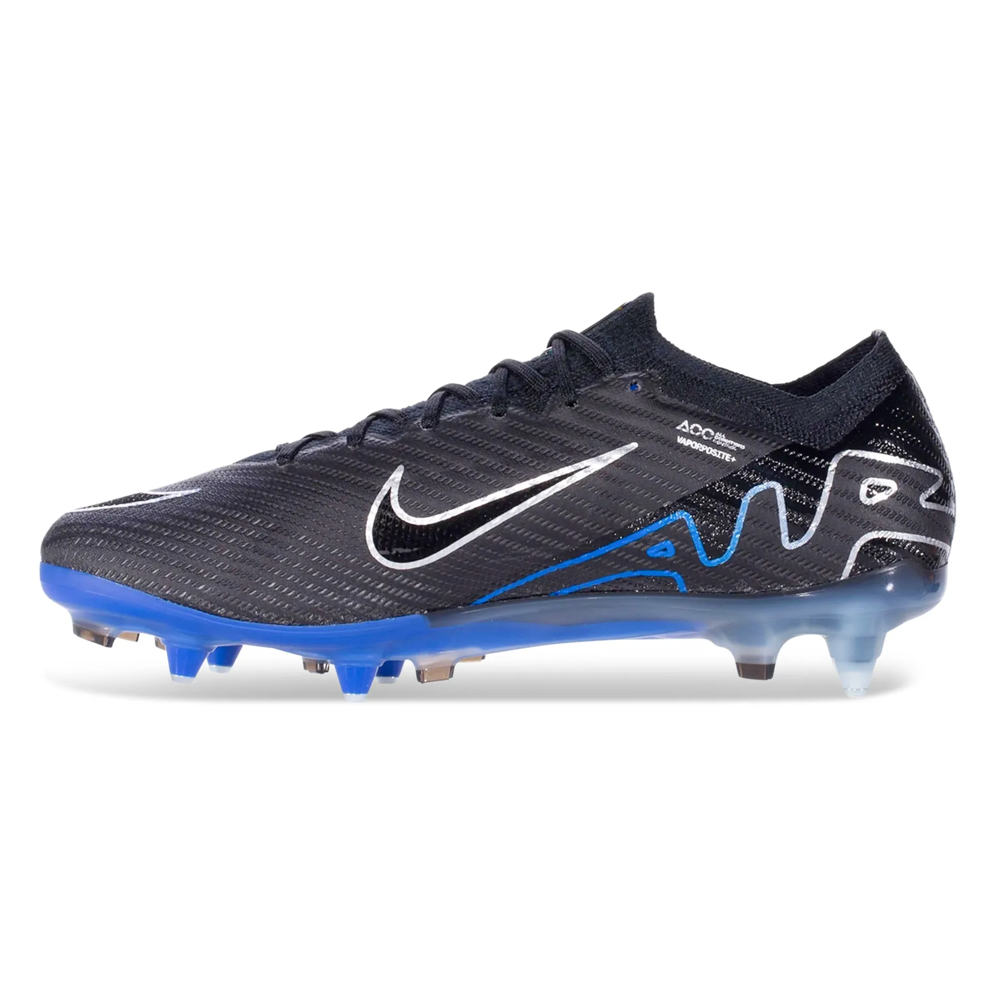 Nike Zoom Vapor 15 Elite Firm Ground Soccer Cleats (Black/Chrome-Hyper Royal) family outings