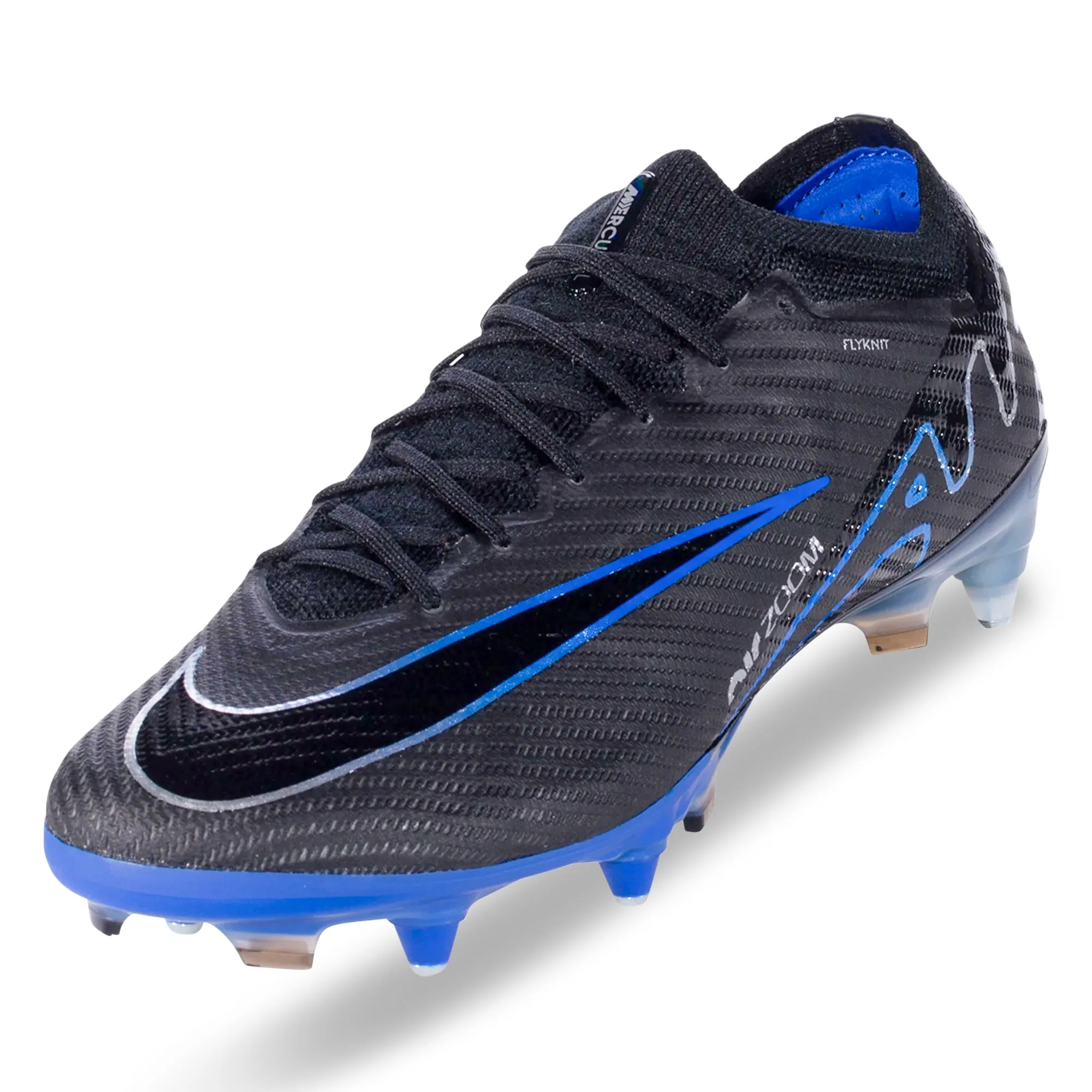 wide - fit shoes Nike Zoom Vapor 15 Elite Firm Ground Soccer Cleats (Black/Chrome-Hyper Royal)