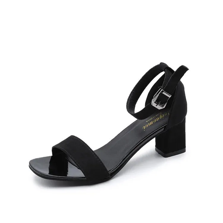 Women's 2024 Summer Fashion Sandals Medium High Heel Outdoor Sandalias Elegant Wedding Shoes Bridal Plus Size 34-40 Buckle Strap Ergonomic Footbed Footwear Focus