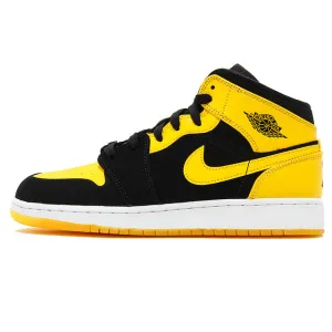 Original New Arrival Authentic Nike Air Jordan 1 Mid AJ1 Black Yellow Joe Men's Stability plate