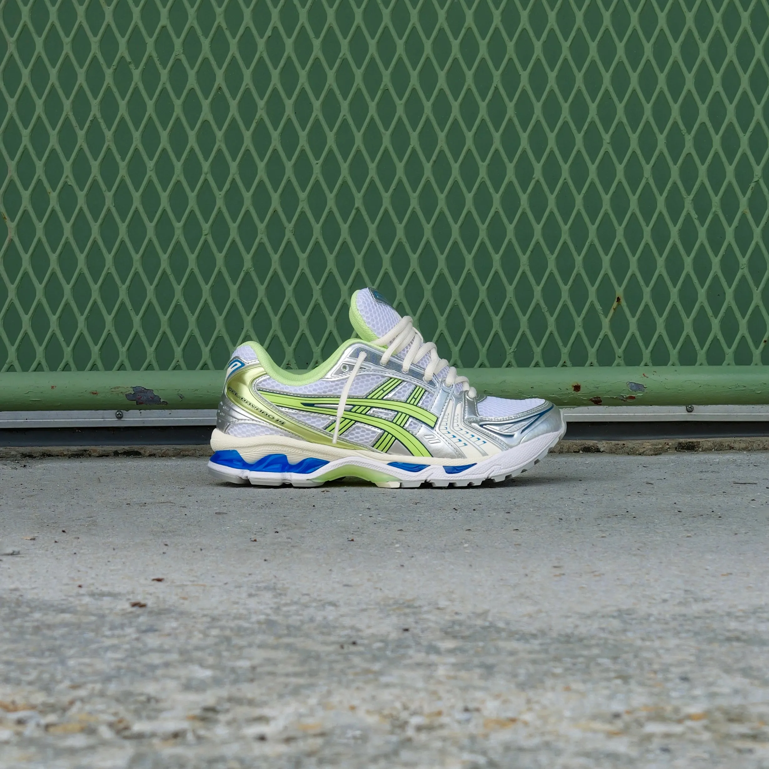 Beneficial Foot Protection Mens Asics Gel-Kayano 14 (White/Lime Green)