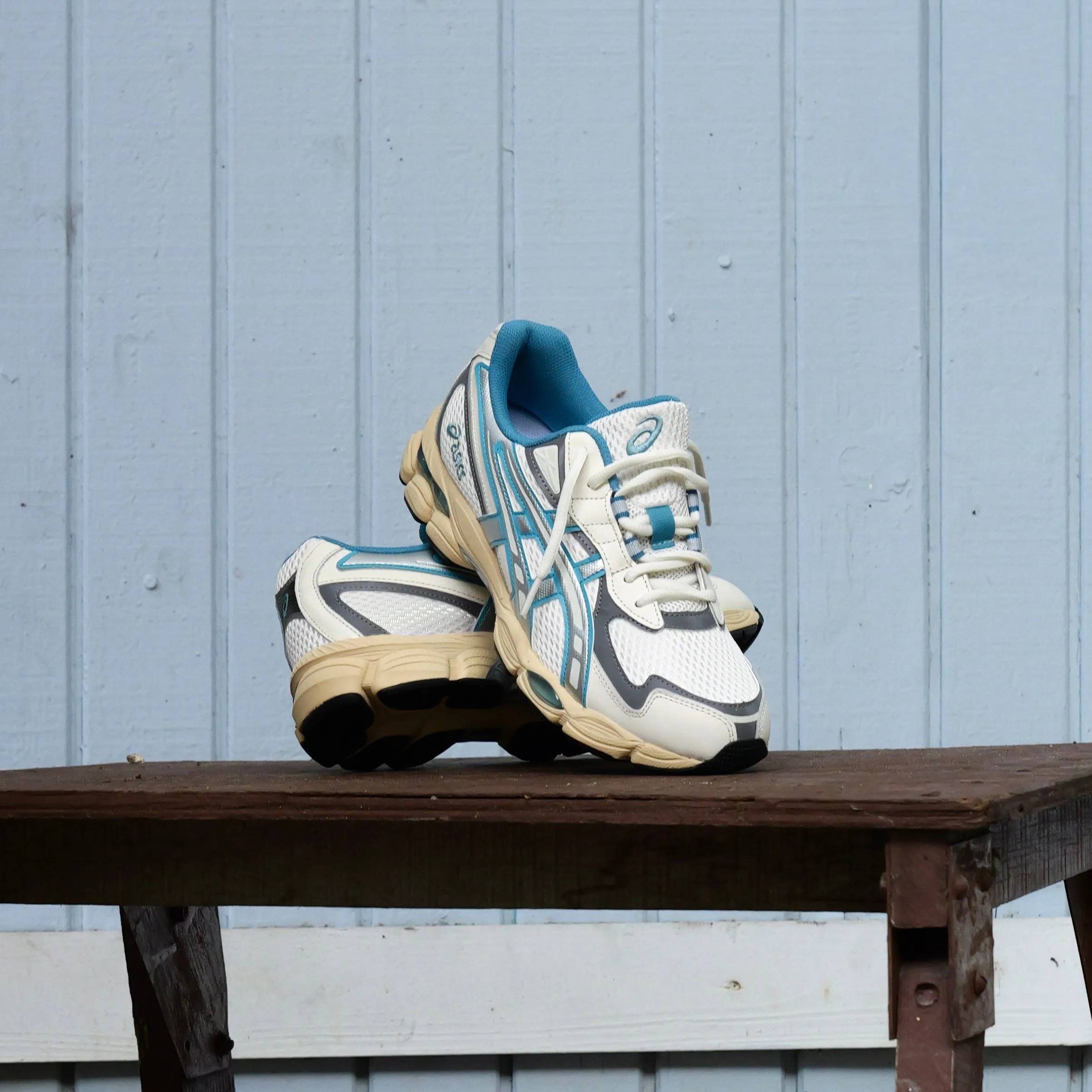 Mens Asics Gel-NYC 2055 (Cream/Blue Teal) canvas - type