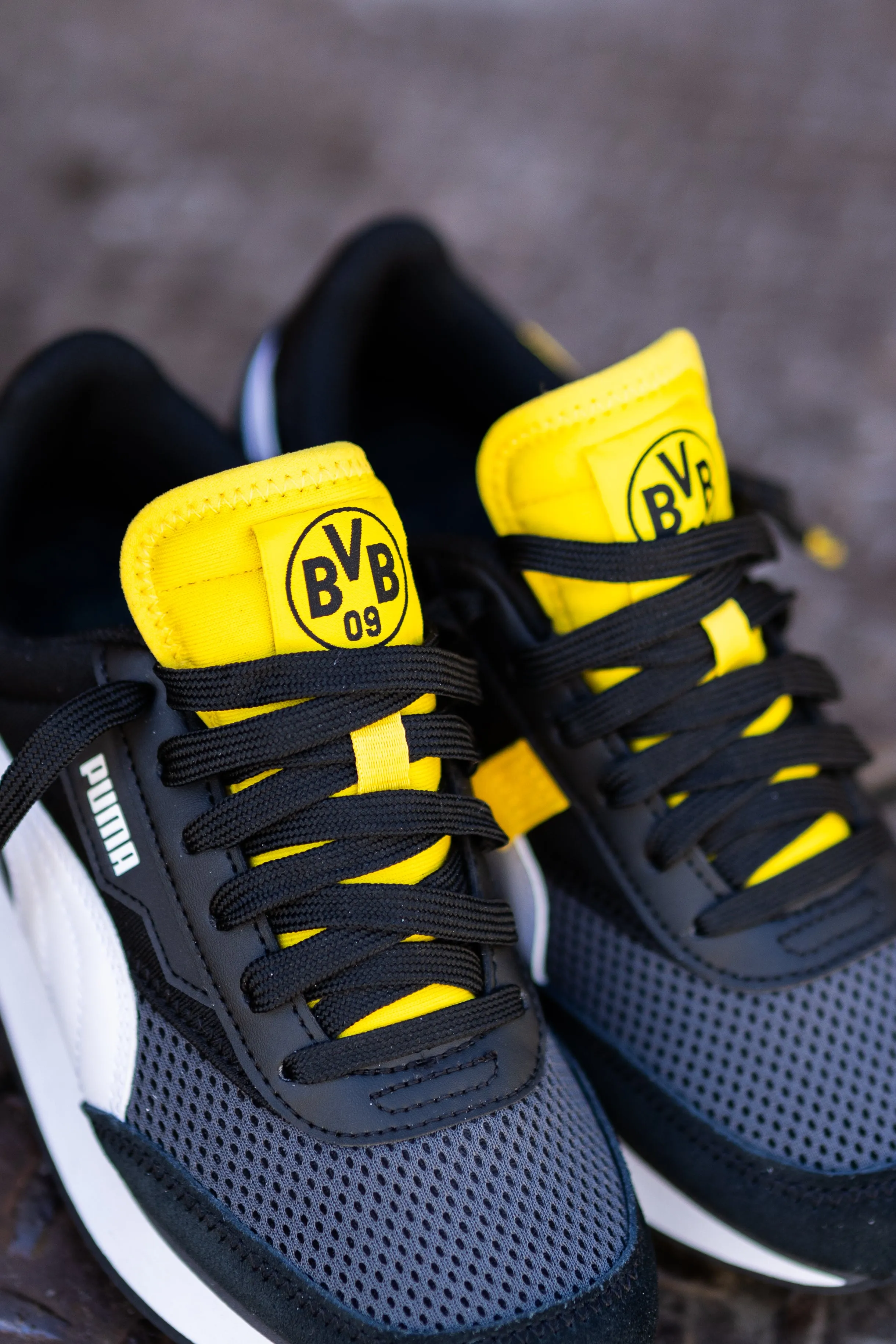 Mens Puma Future Rider BVB (Asphalt/Black/Cyber Yellow) Gift Urban breathability