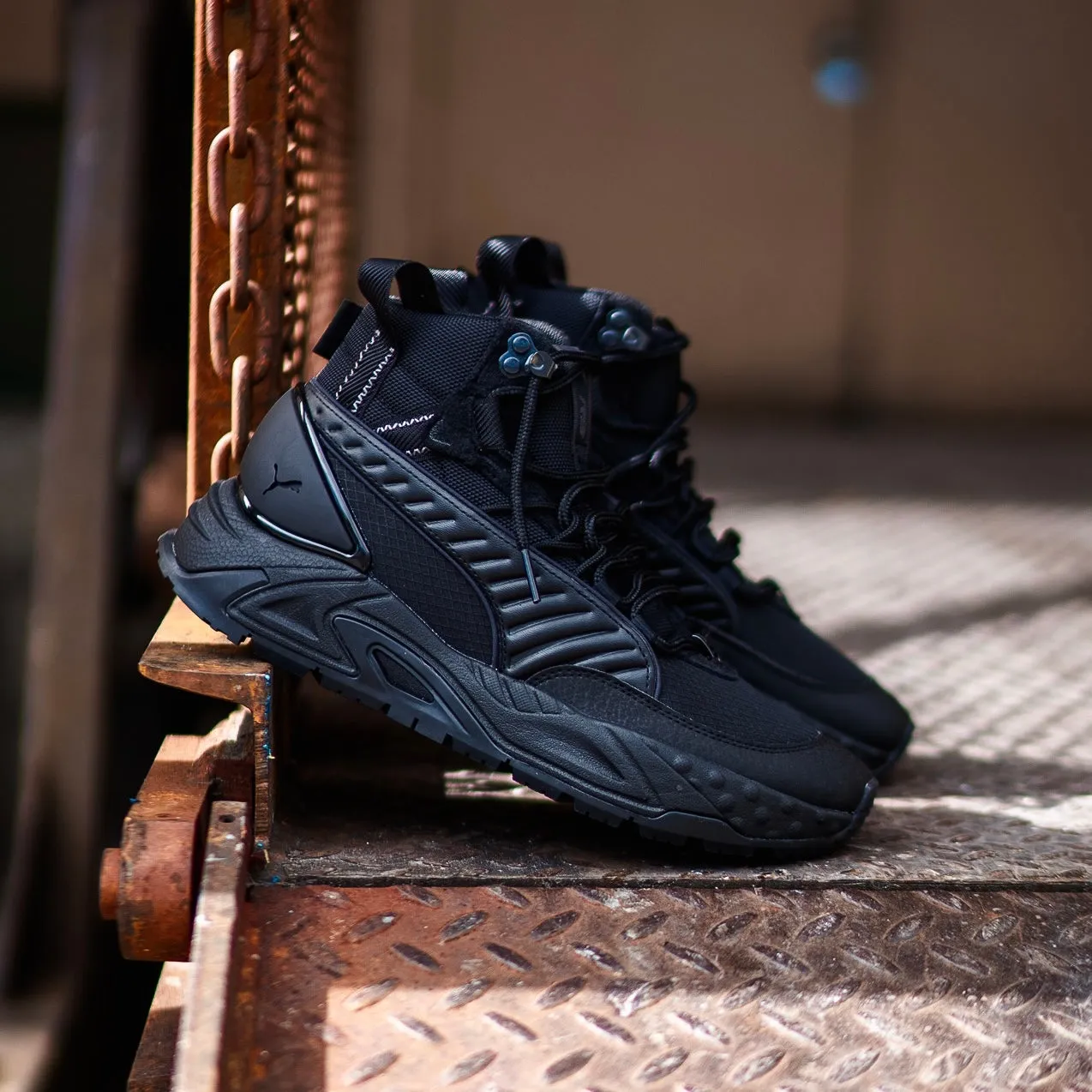 Mens Puma RS-Trck Mid Lifestyle (Triple Black) office - specific functions Padded Tongue