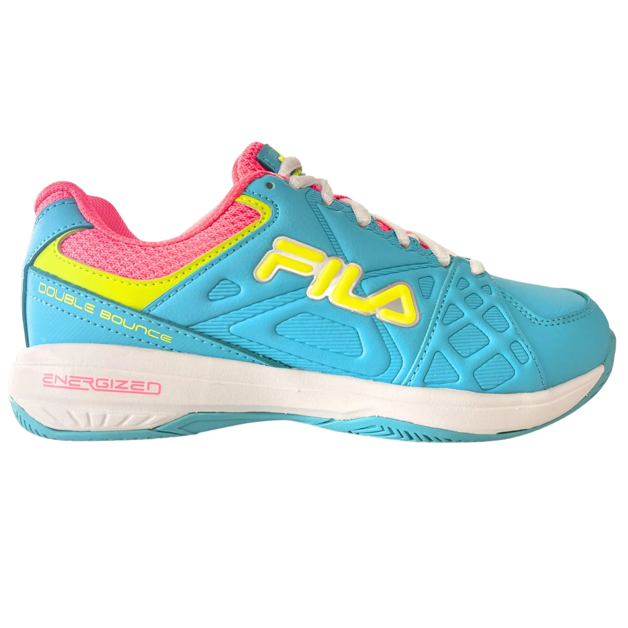 Fila Women's 5PM00606 424 Double Bounce 3 Scuba Blue White Safety Yellow Pickleball Shoes Ultra Cloud Foam