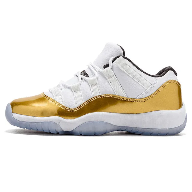 Balanced Foam Core Legend Fit Nike Air Jordan 11 Retro Low Men Basketball Shoes, White & Gold, Shock Absorbing