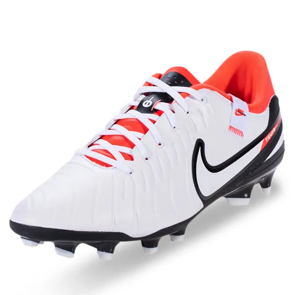 Warm Up Nike Legend 10 Academy Firm Ground Soccer Cleats (White/Bright Crimson)