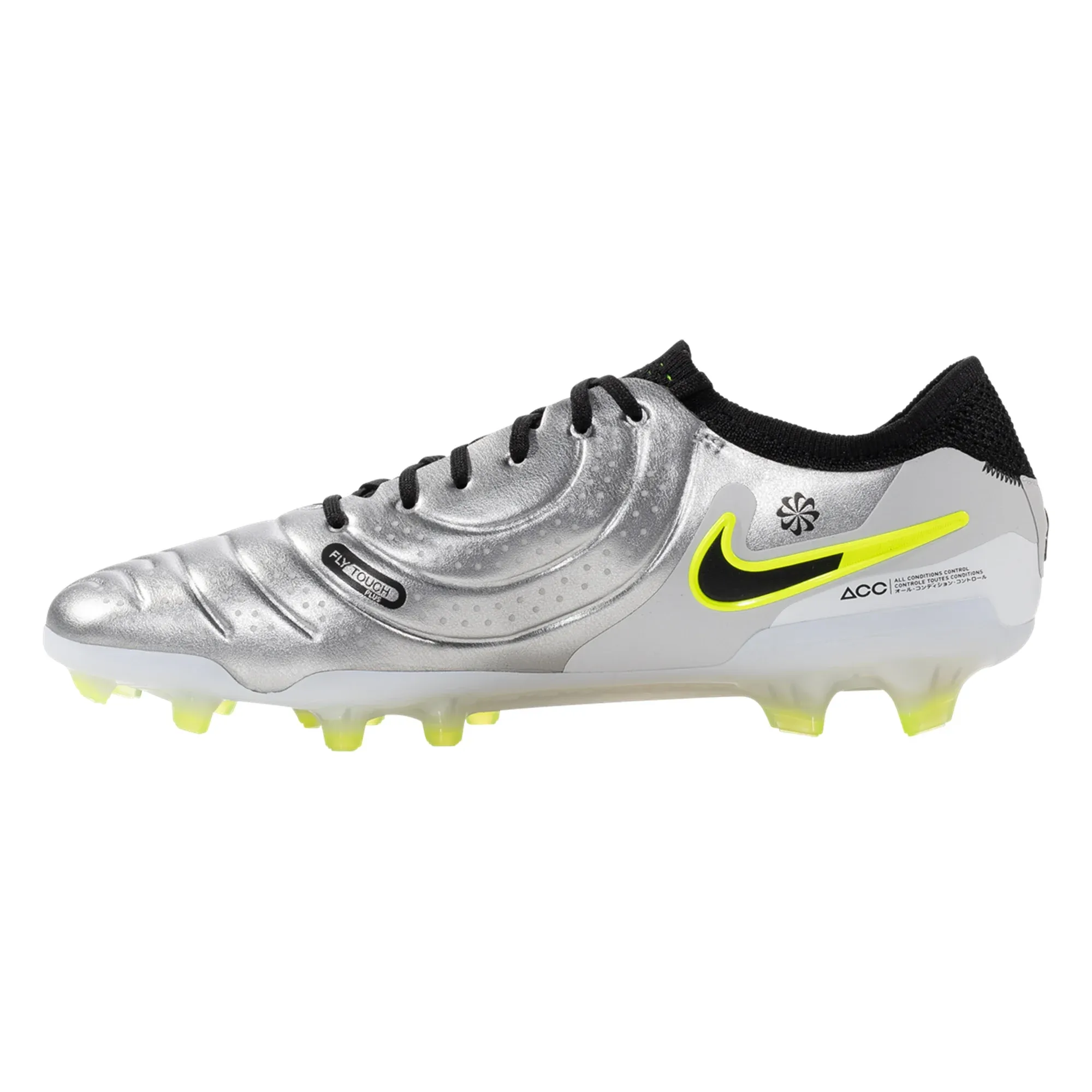 Classroom kids' shoes eco - friendly shoes Nike Legend 10 Elite FG Soccer Cleats (Metallic Silver/Black-Volt)