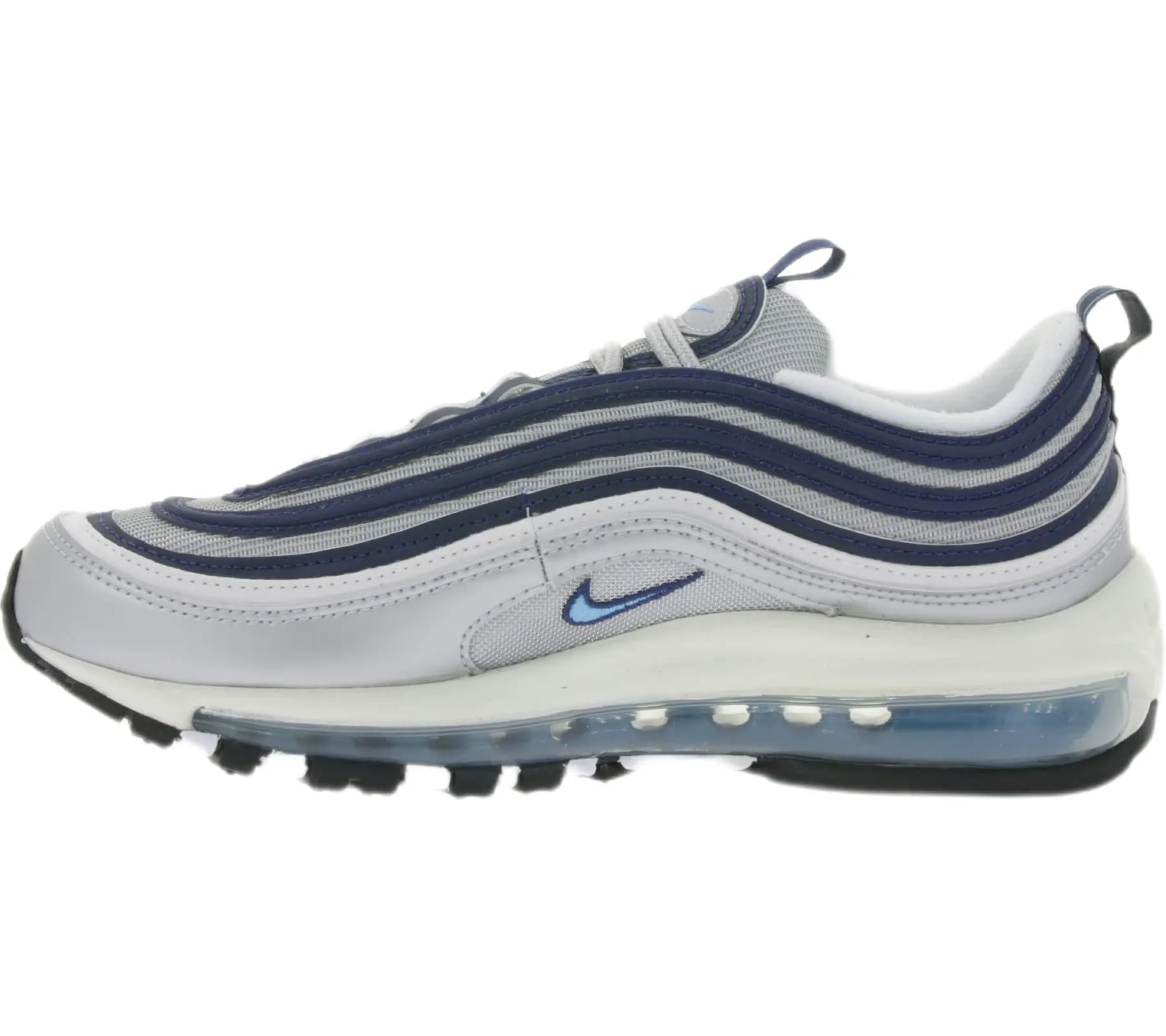 Nike Men's Air Max 97 Shoes, Metallic Silver/Chlorine Blue, 7.5 cyberpunk - themed running option
