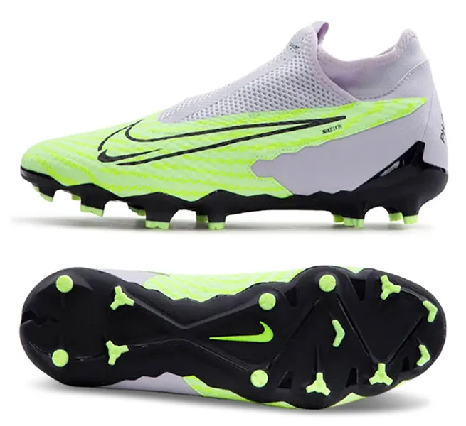 Nike Phantom GX Academy DF FG/MG Soccer Cleats (Barely Volt/Gridiron-Barely Grape) frontyard - use shoes