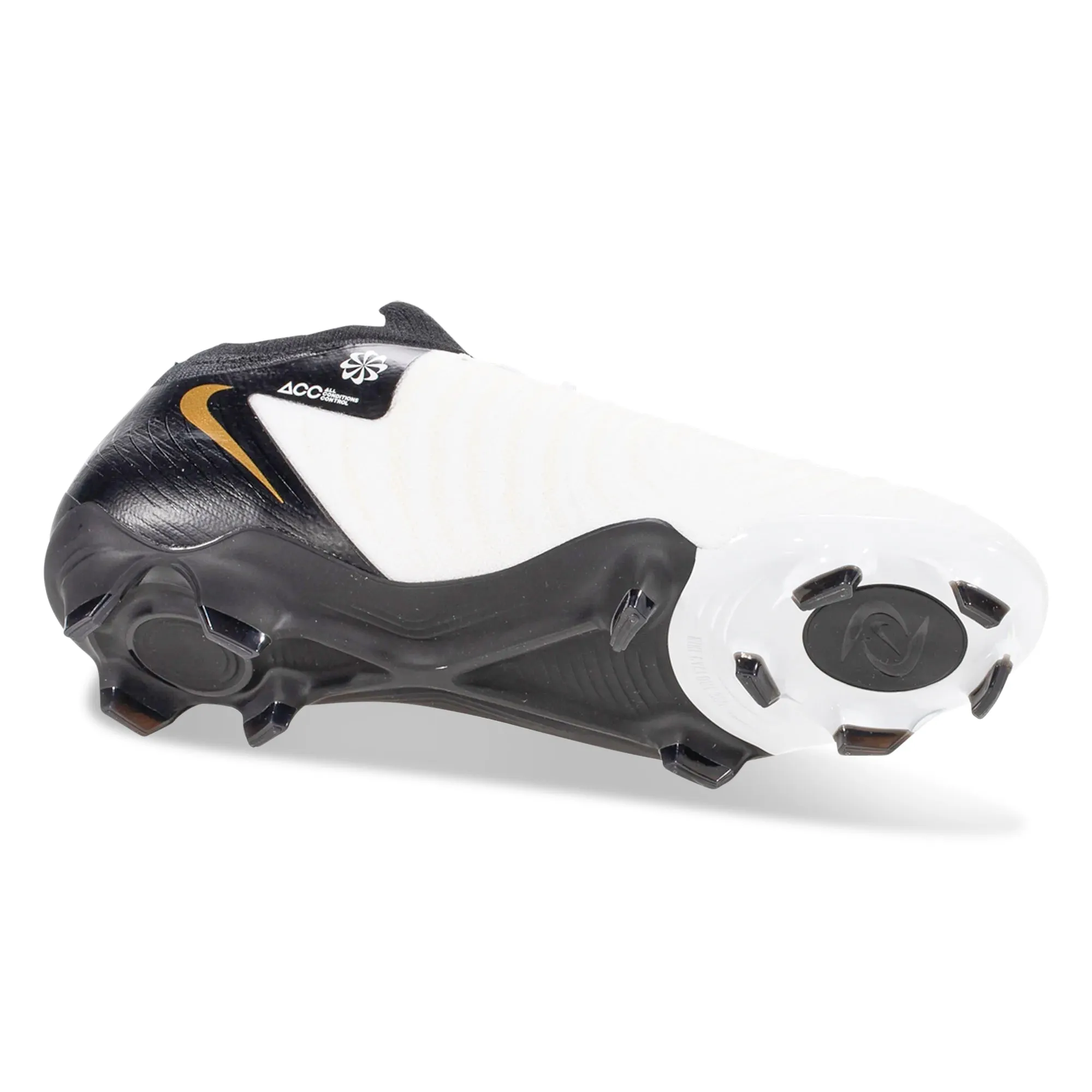 Nike Phantom GX II Pro Firm Ground Soccer Cleats (White/Black/Metallic Gold Coin) classroom - shoes terrace - use shoes