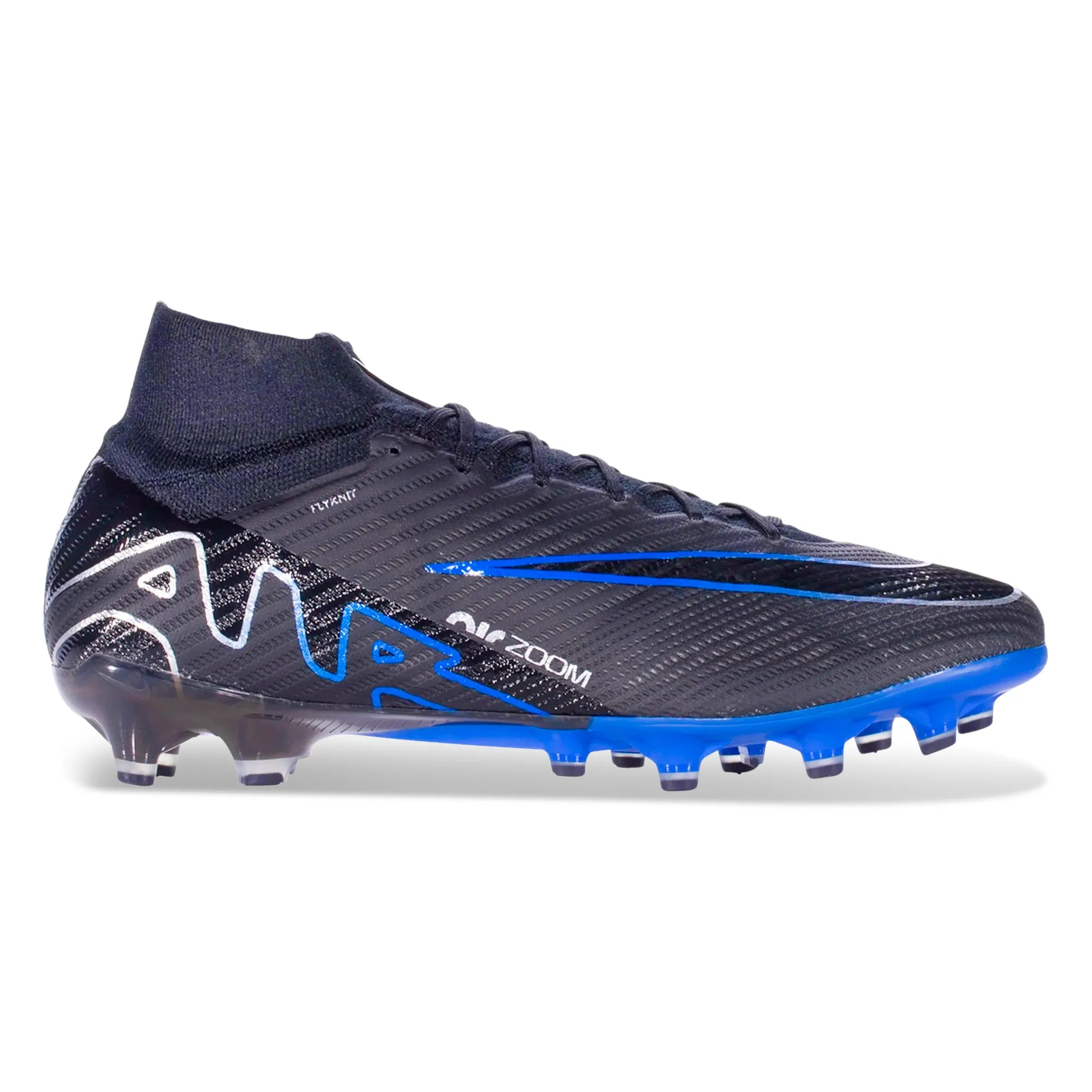 moisture - wicking shoes aerodynamic shoes Nike Zoom Superfly 9 Elite AG-Pro Soccer Cleats (Black/Chrome-Hyper Royal)