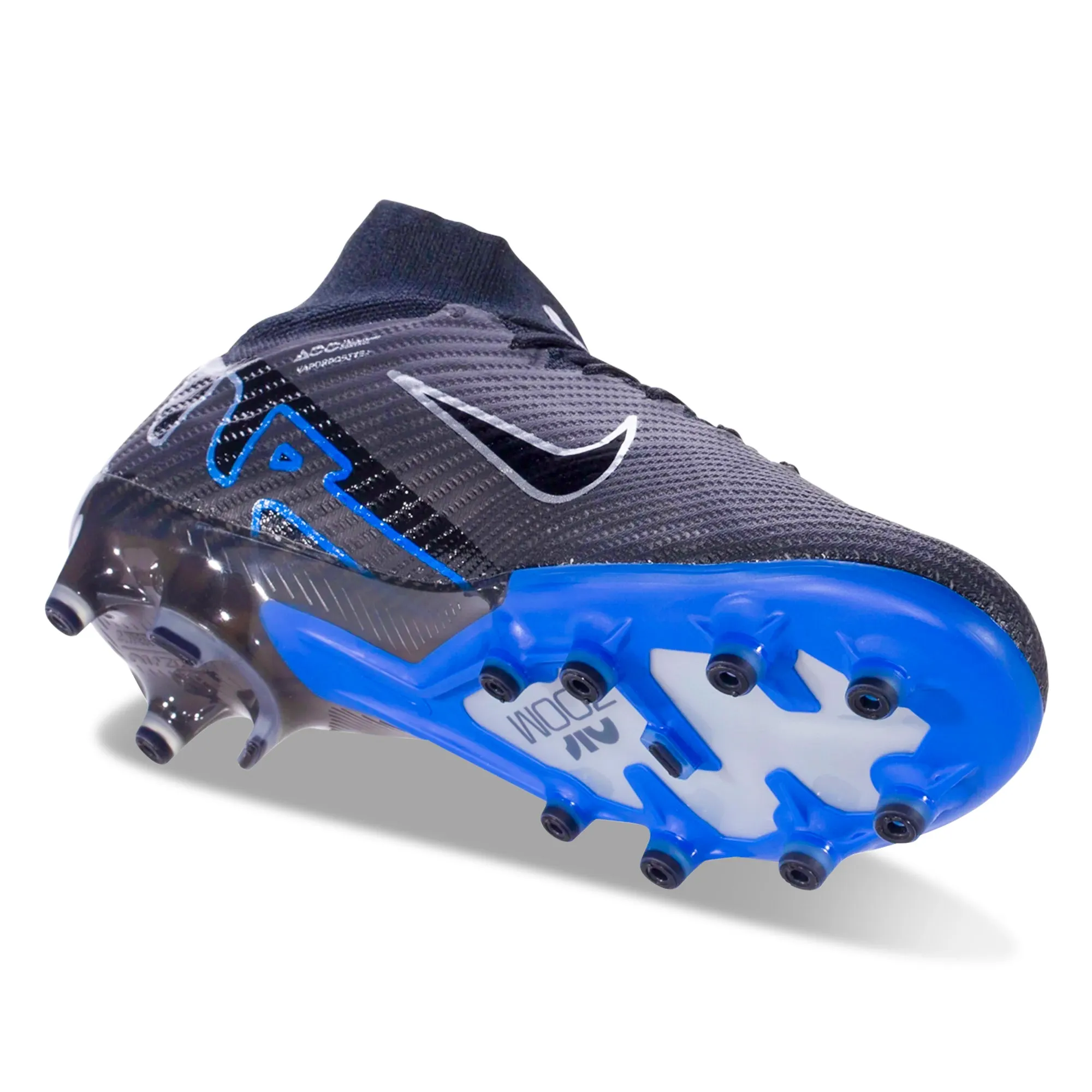Nike Zoom Superfly 9 Elite AG-Pro Soccer Cleats (Black/Chrome-Hyper Royal) mesh - upper shoes