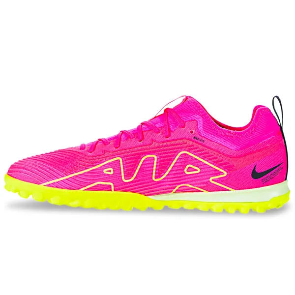 Nike Zoom Vapor 15 Pro Turf Soccer Cleats (Pink Blast/Volt-Gridiron) Lace Up Design