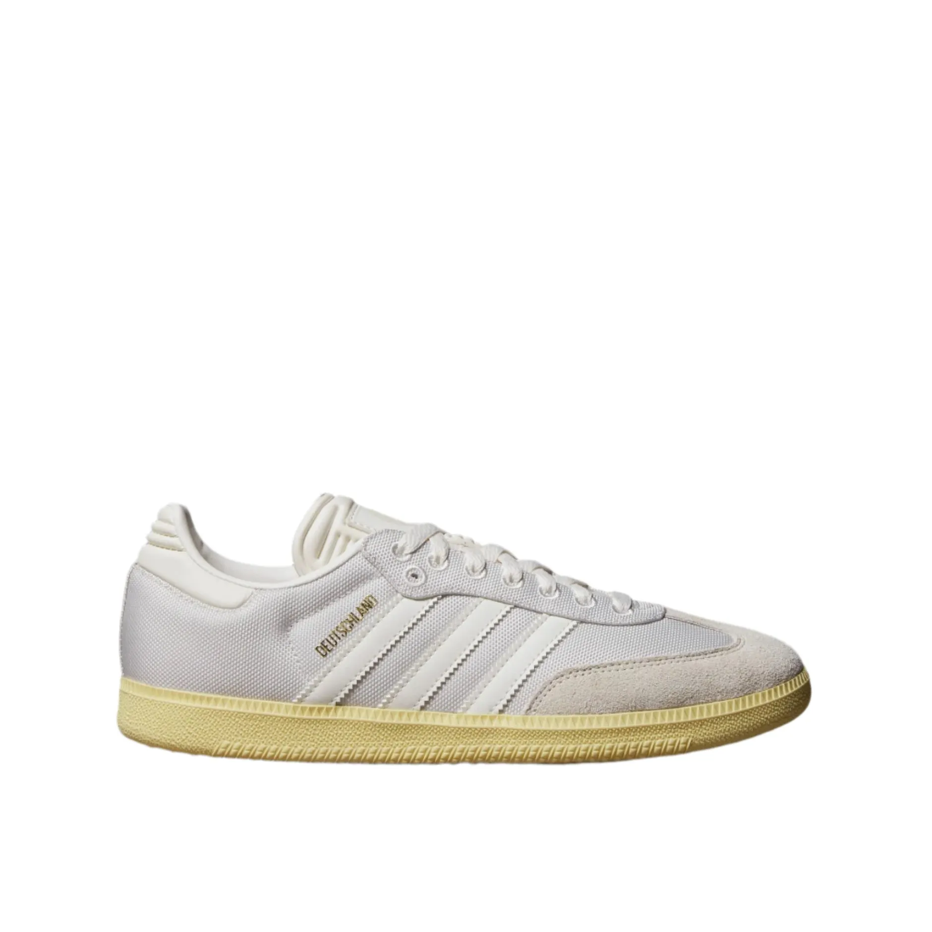 Big kid-size shoes adidas Germany Samba 125th Anniversary Indoor Soccer Shoes (Cloud White/Off White/Almost Yellow)