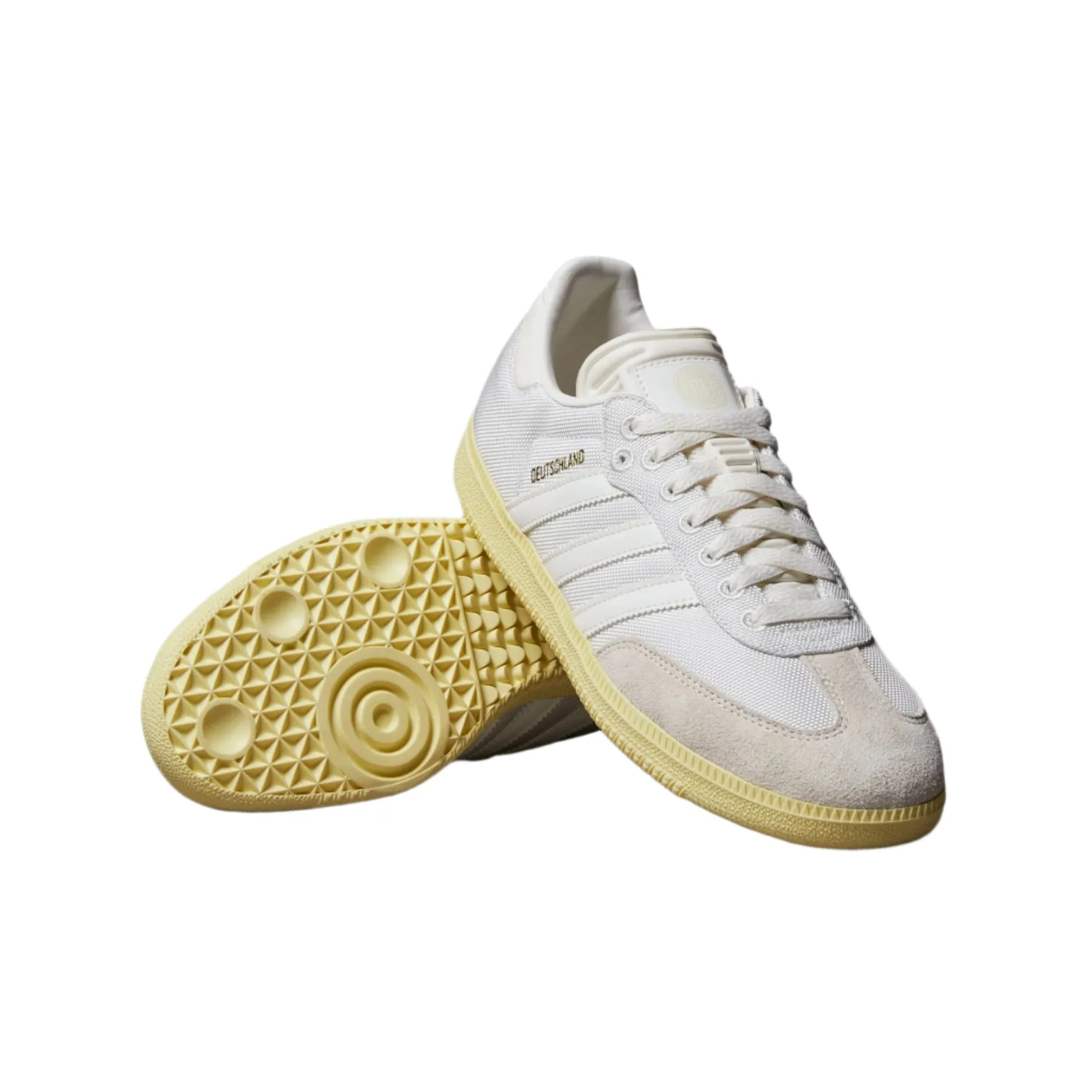 softball - diamond shoes adidas Germany Samba 125th Anniversary Indoor Soccer Shoes (Cloud White/Off White/Almost Yellow)