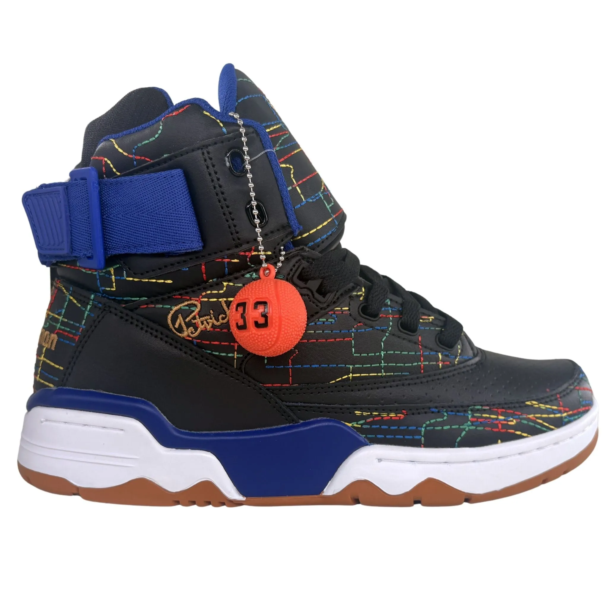 Soft Cushioning World Step Patrick Ewing Athletics Men's 1BM02159-018 EWING 33 HI X COMMON Black White Blue Basketball Shoes