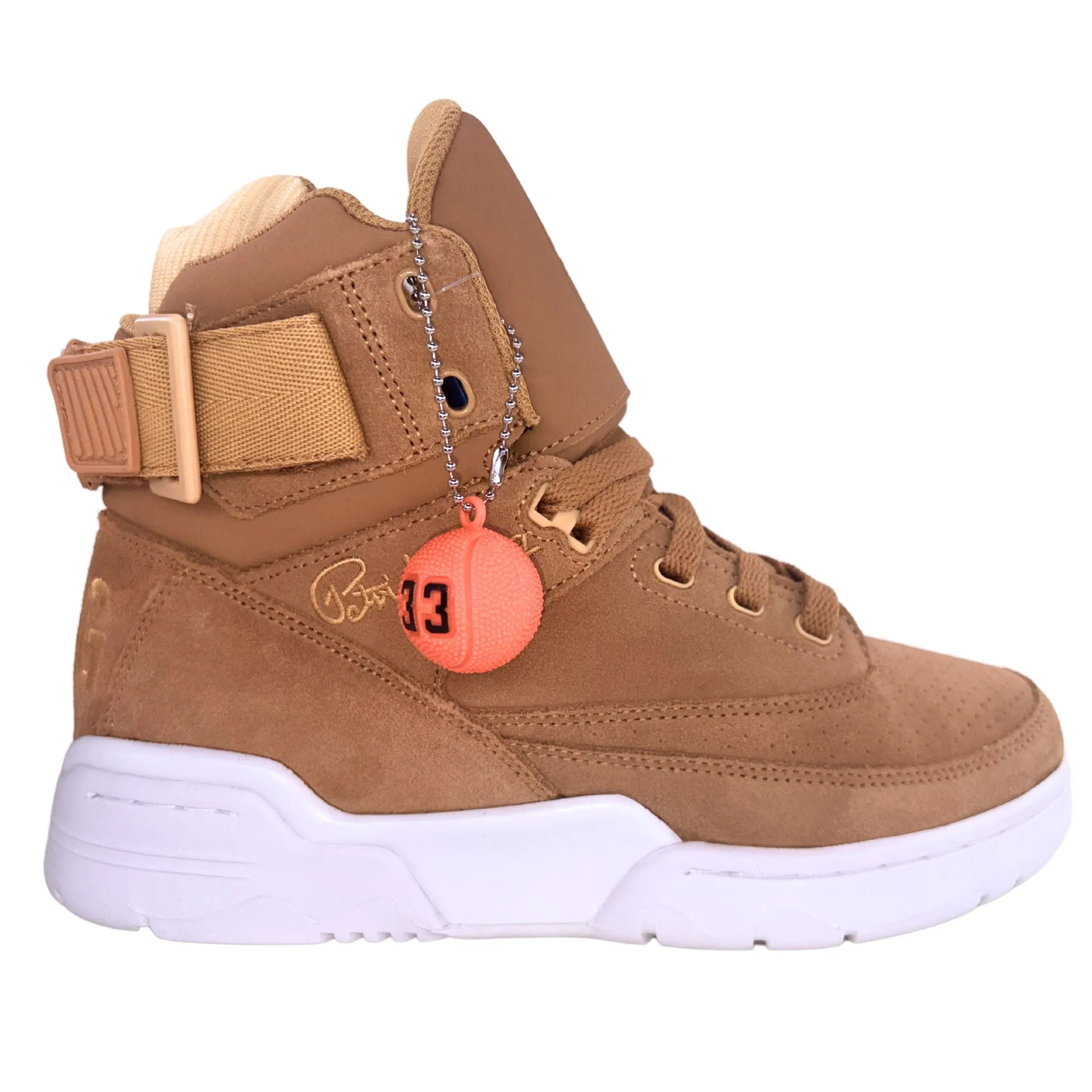 Patrick Ewing Athletics Men's 1EW90196-920 33 HI Tan White Basketball Shoes Fur Trim