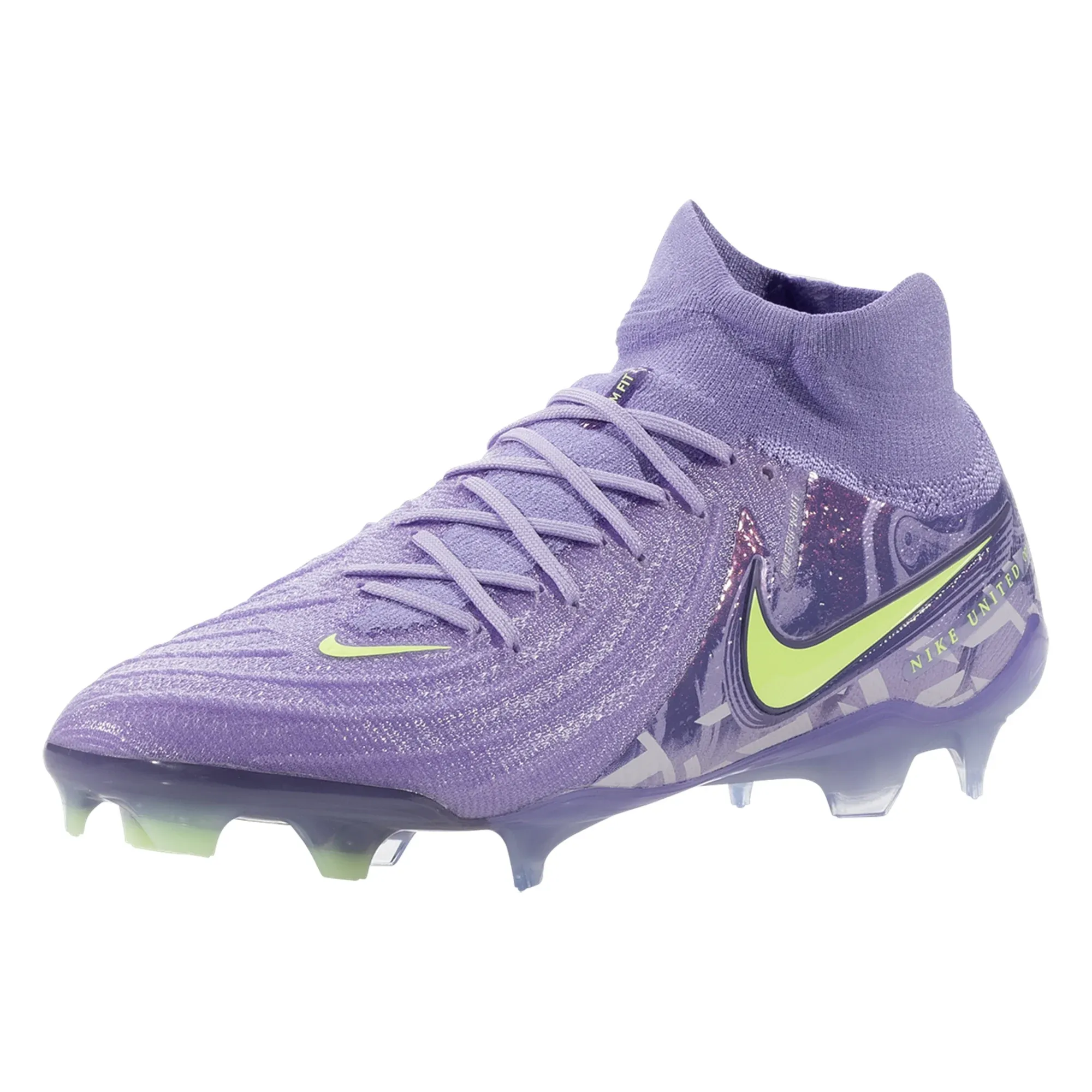 Nike United Phantom Luna II Elite FG Soccer Cleats (Purple Agate/Barely Volt) Slip On